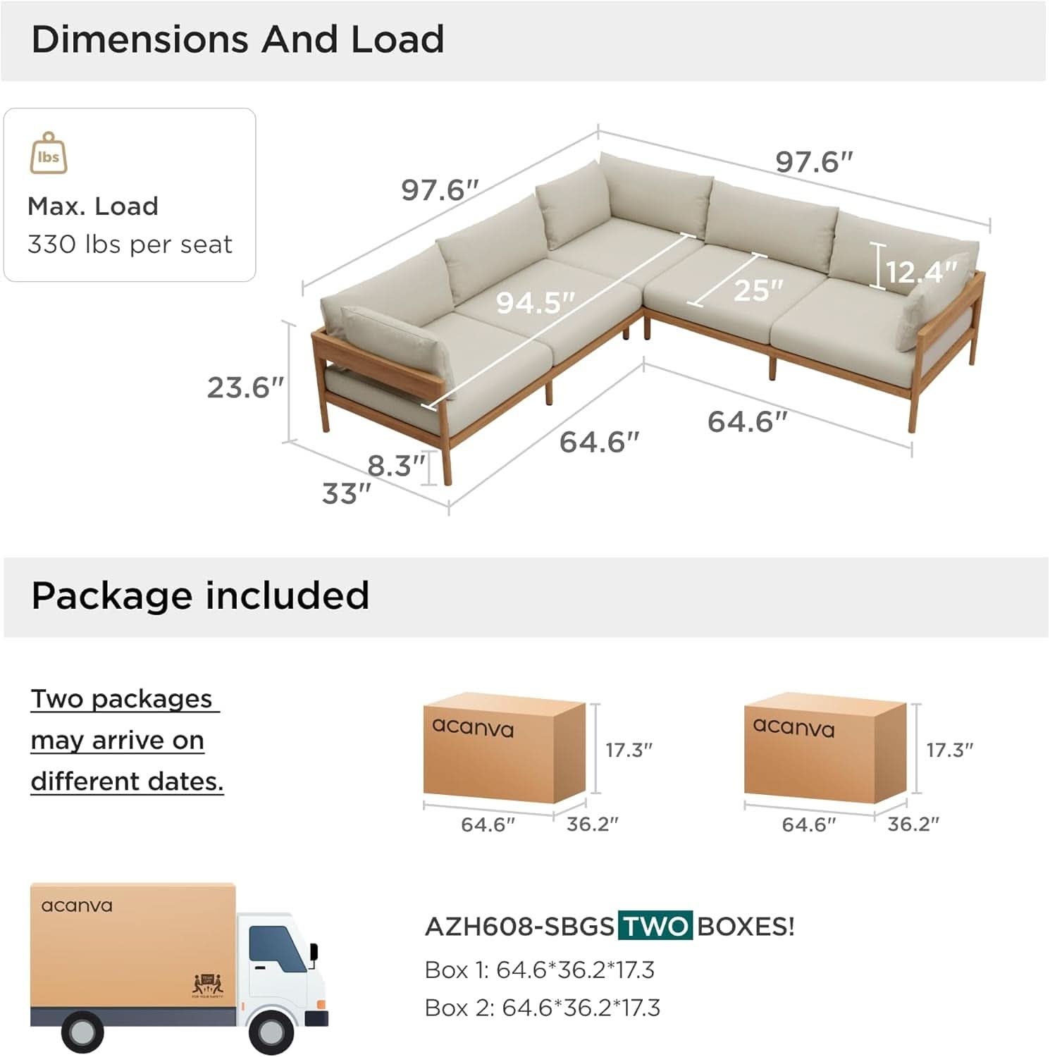 Modern Outdoor Sectional Sofa Set with Beige Cushions