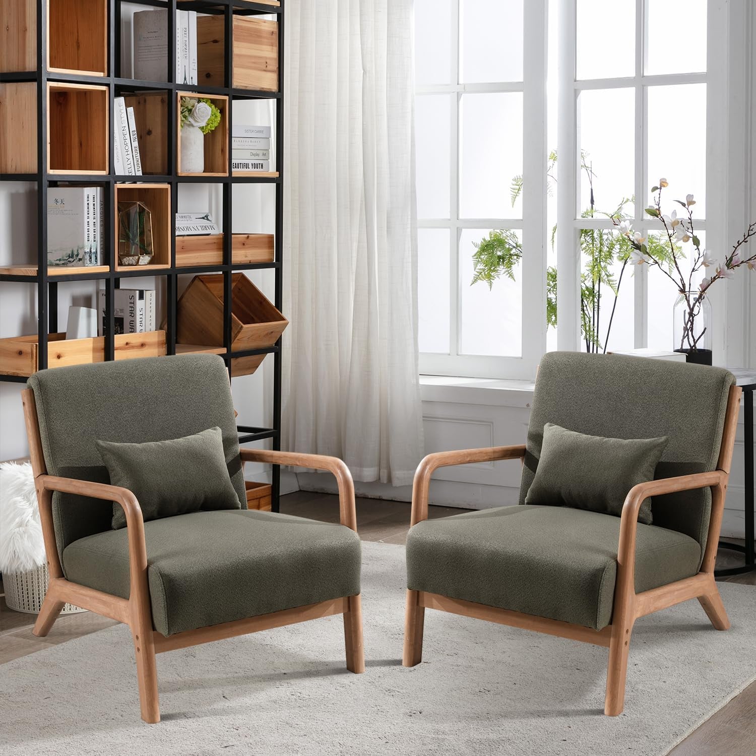 Olive Gray Upholstered Mid Century Modern Accent Armchair