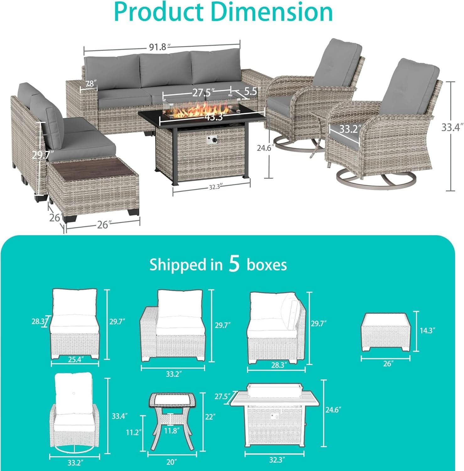 10-Piece Outdoor Patio Set with Fire Pit Table