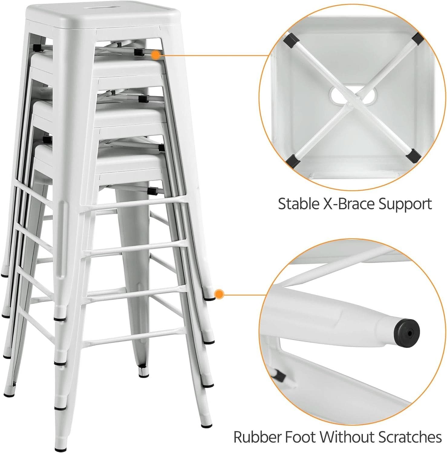 Set of 4 Stacking Metal Indoor/Outdoor Bar Stools- White