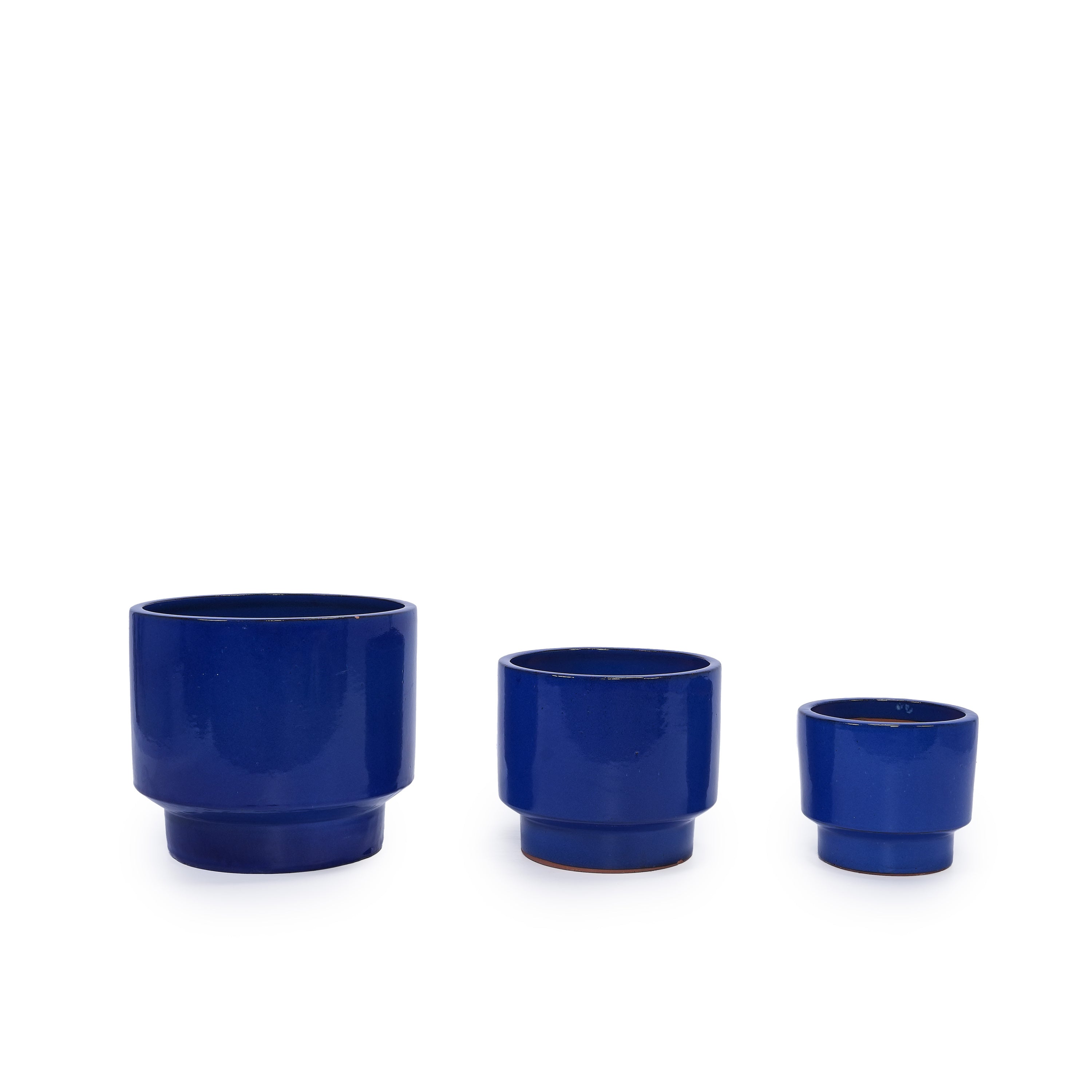 Set of 3 Ceramic Flower Pots - Blue