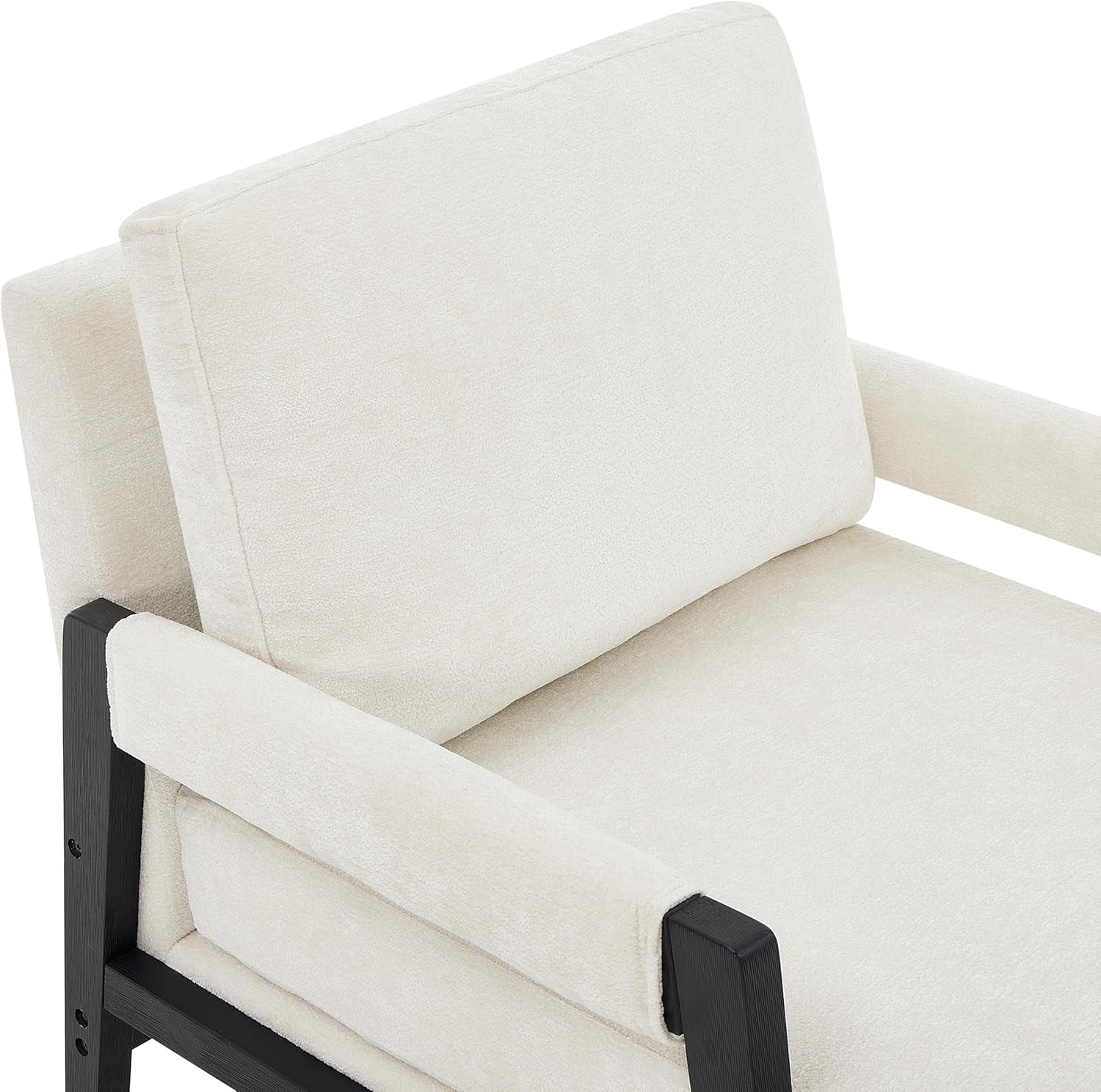 White Chenille Upholstered Mid Century Accent Armchair
