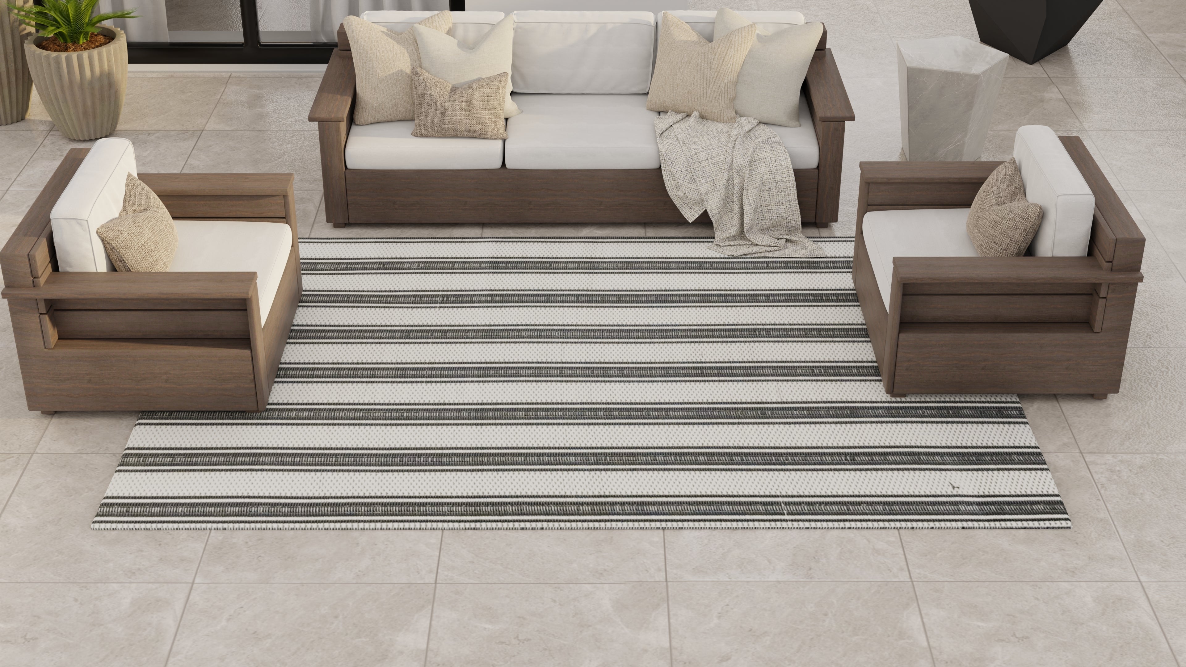 Vertical Stripe Black & Grey Outdoor Mat