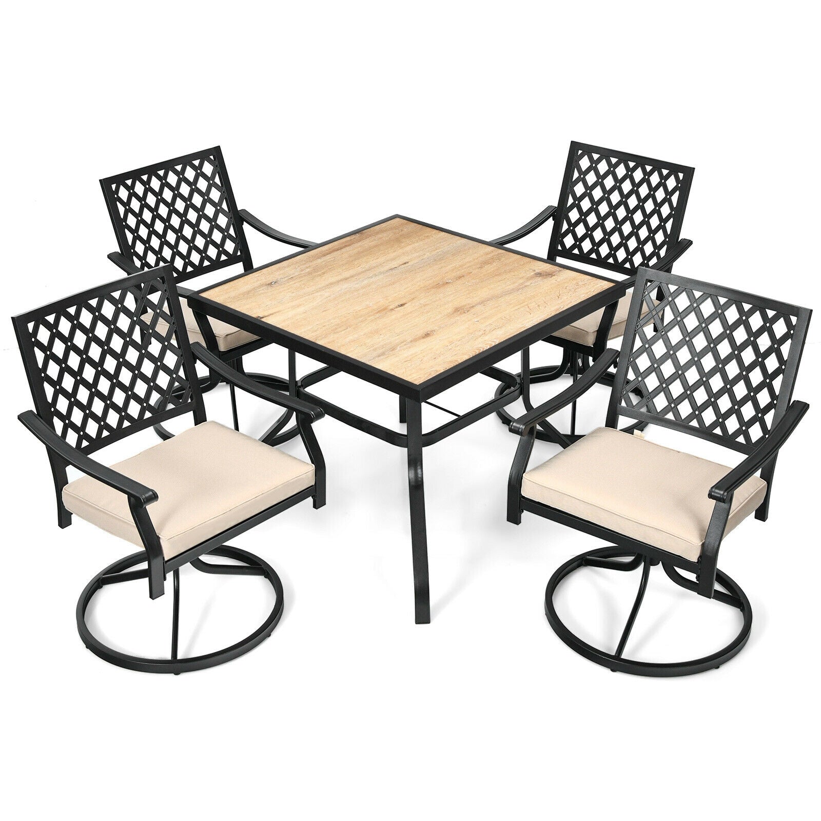 5-Piece Outdoor Patio Dining Set with Tan Cushions