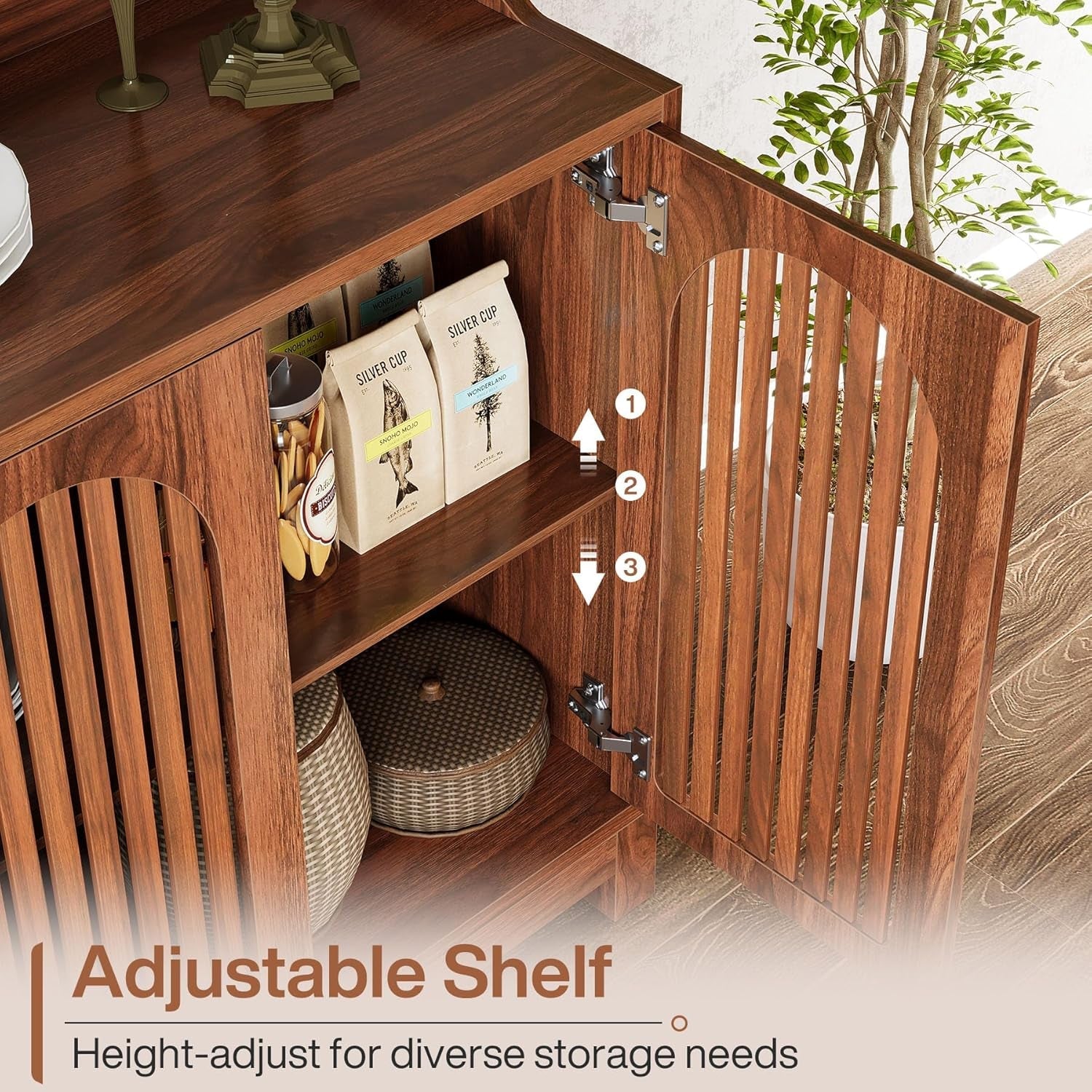 57 InchModern Farmhouse Sideboard Cabinet With Adjustable Shelves