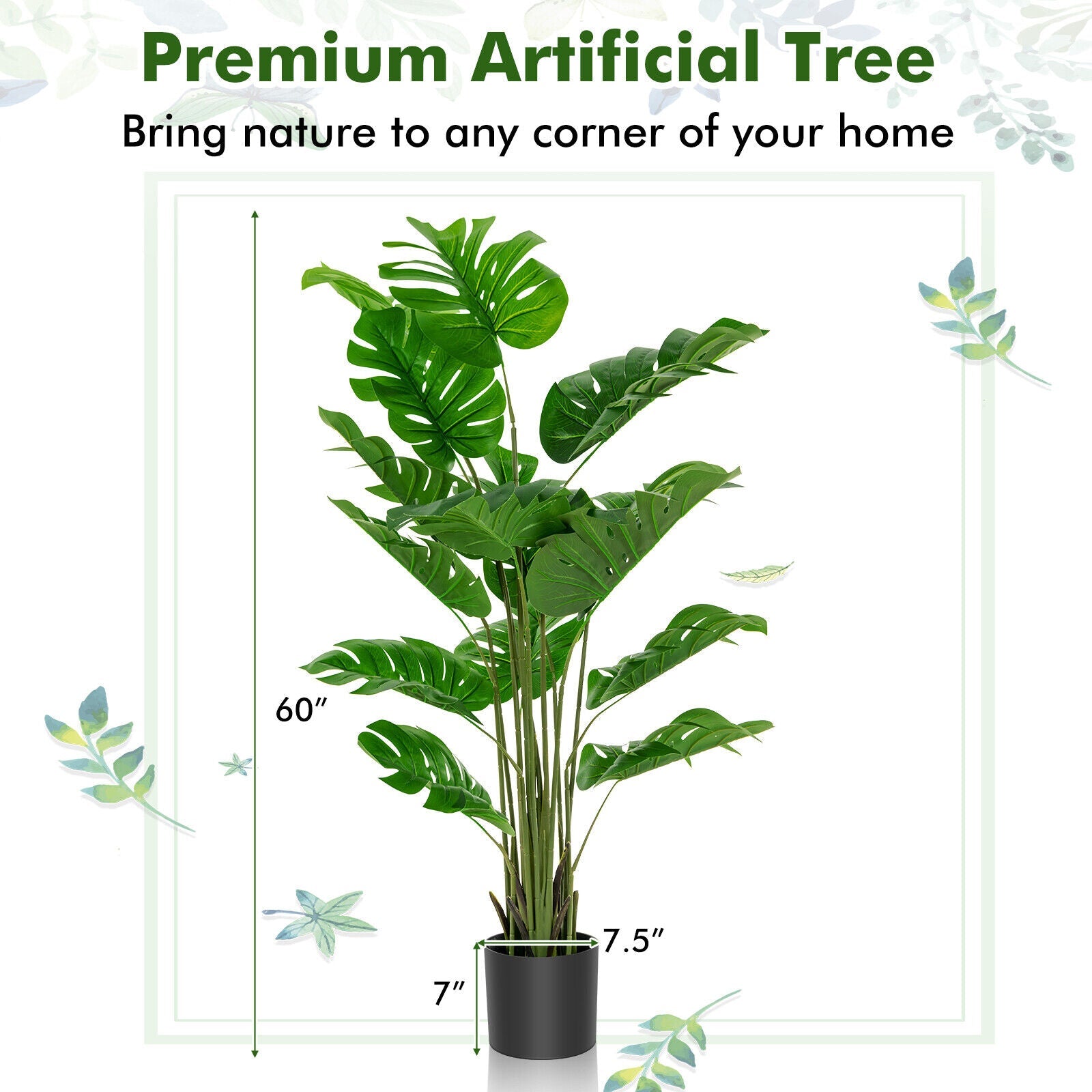 5 Ft Faux Monstera Deliciosa Plant - Indoor/Outdoor