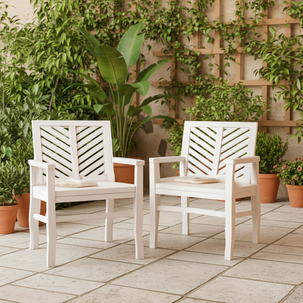 Set of 2 White Wash Acacia Wood Outdoor Chairs