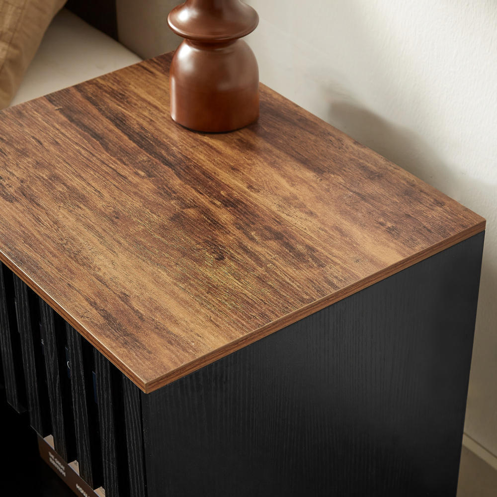Set of 2 Mid Century Modern Nightstands - Black + Brown