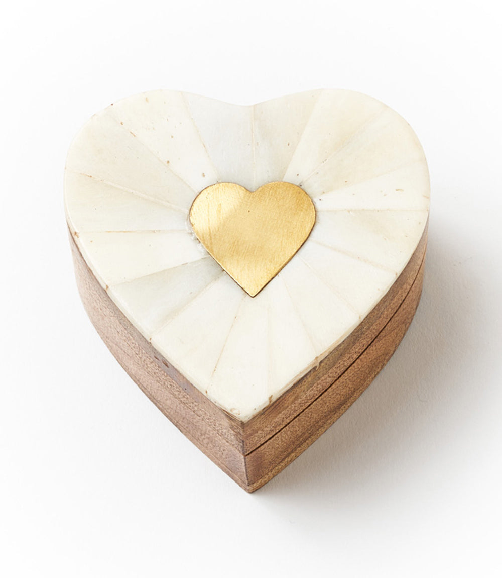 Mukhendu Heart Keepsake Box - Bone & Brass Inlay