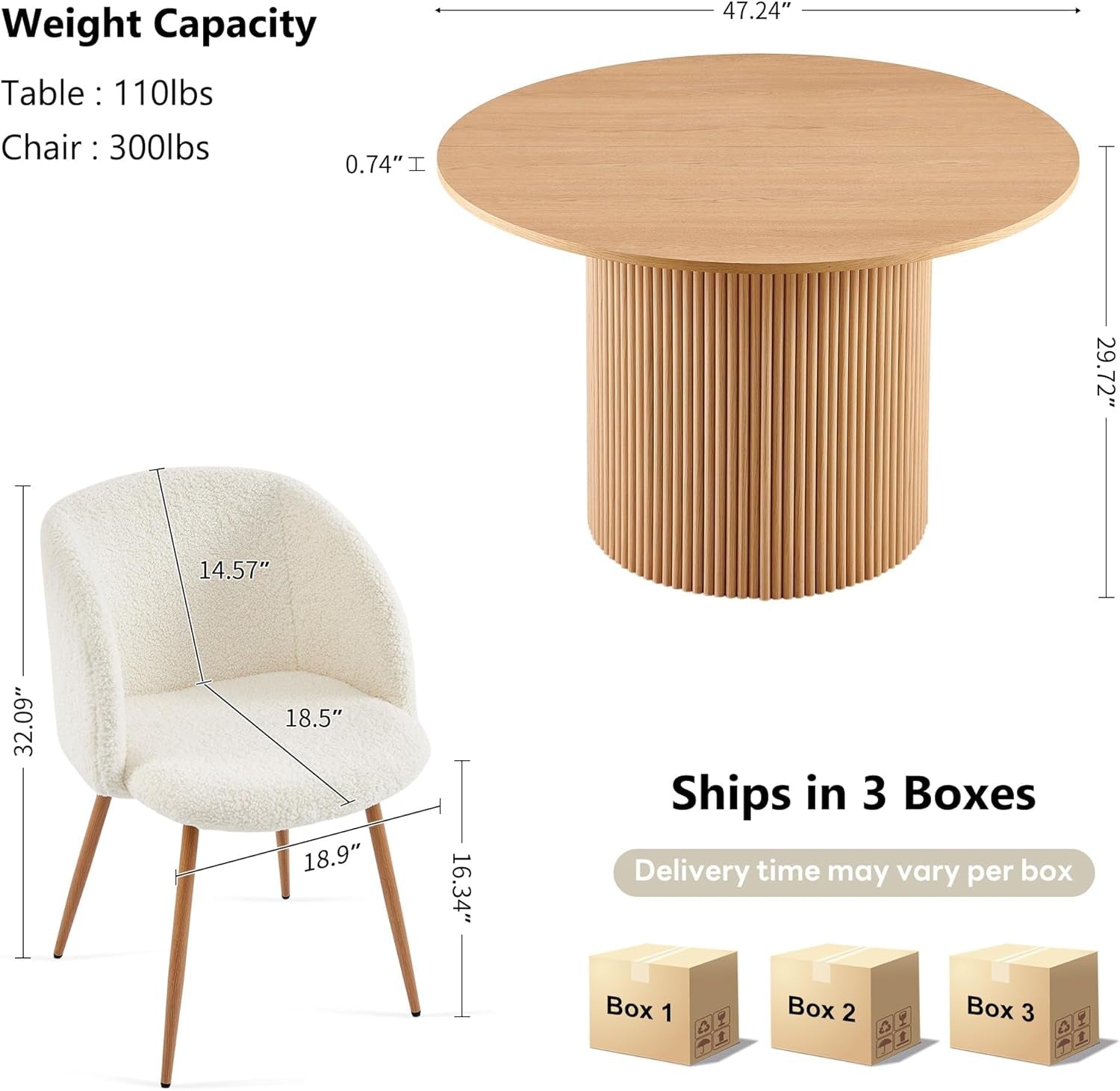Oak Finish Dining Set with Sherpa Chairs