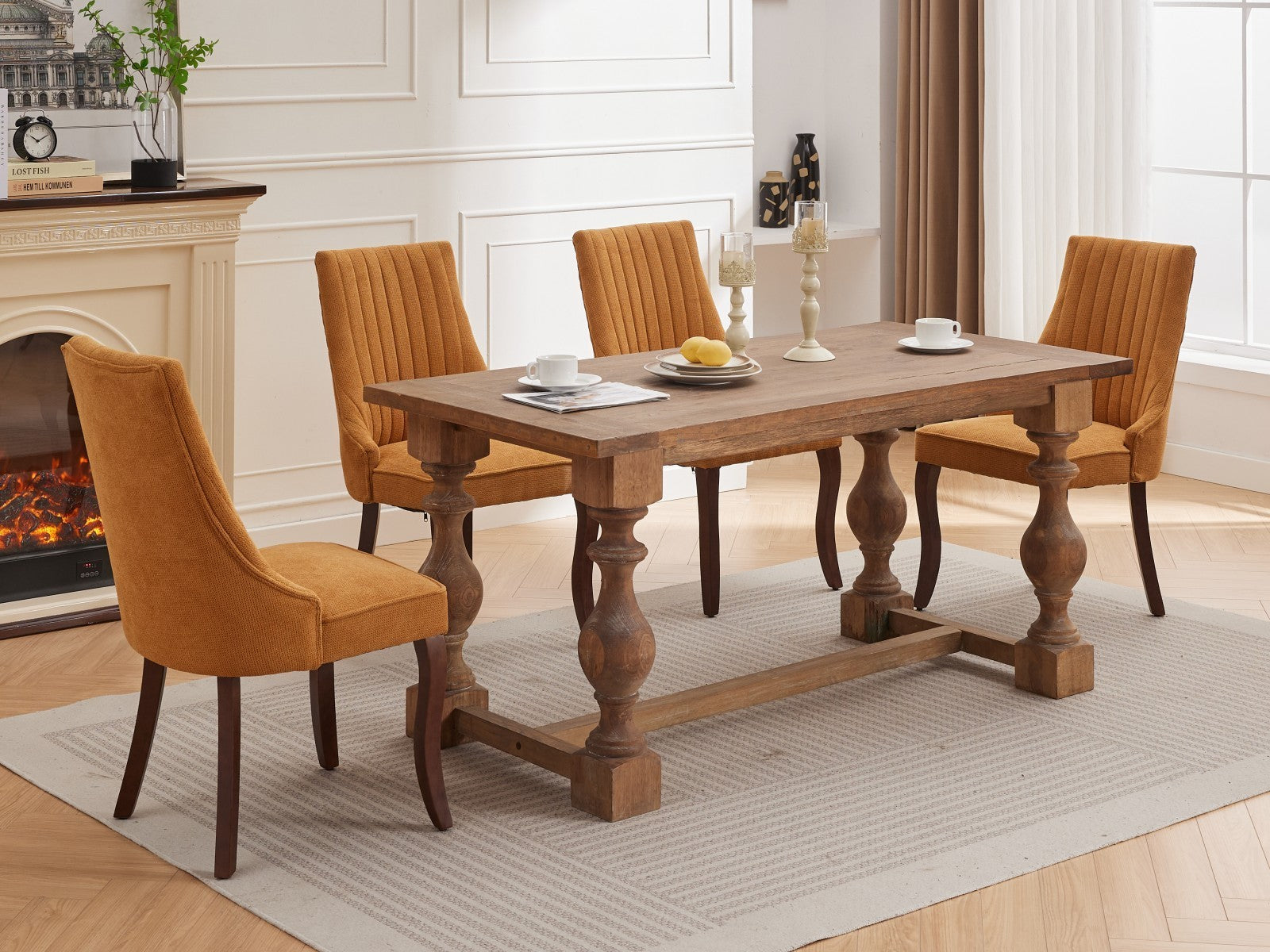 Set of 2 Rayon Cloth Flocking Linen Dining Chairs