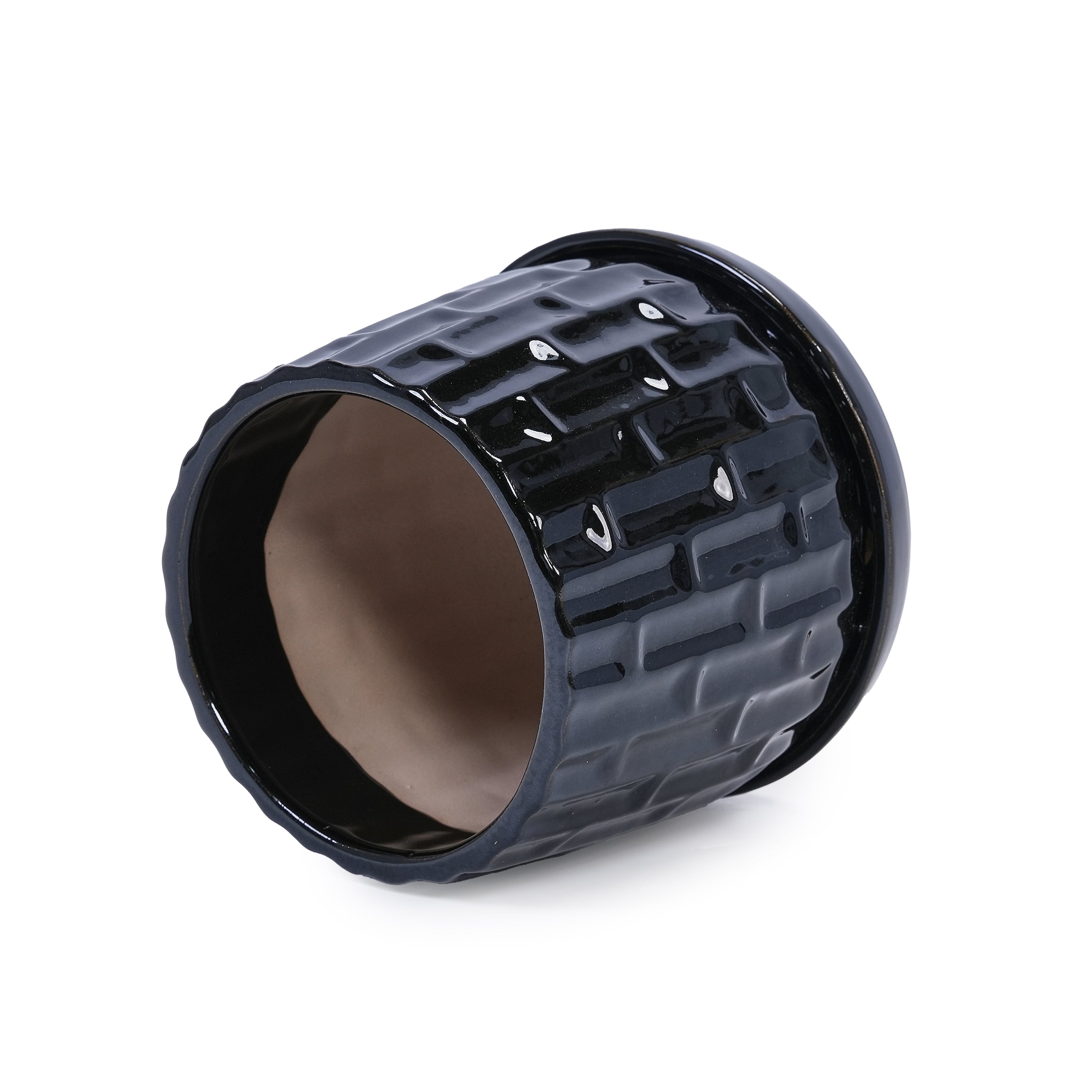 Set of 2 Patterned Ceramic Flowerpots - Black