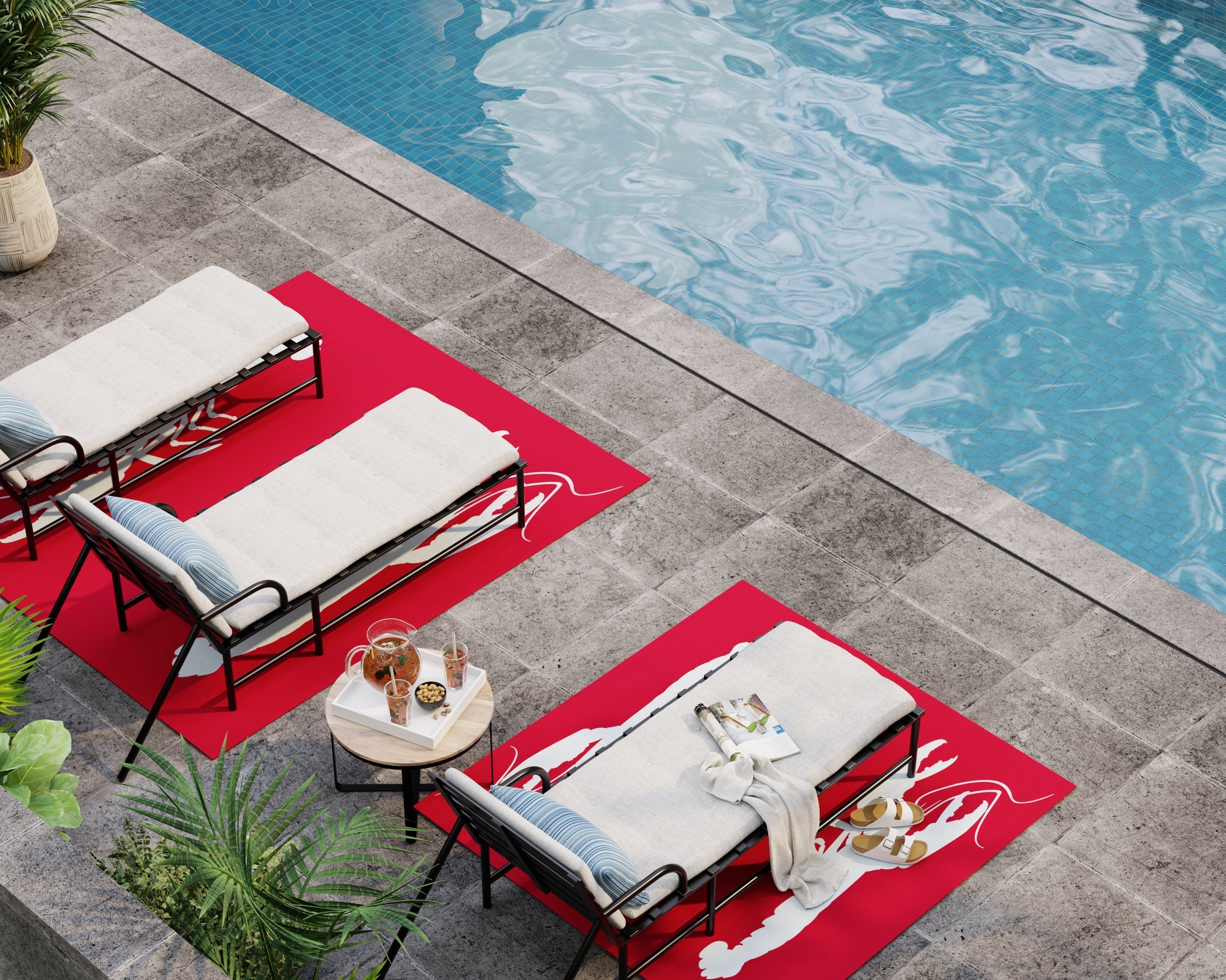 Double Lobster Red & Aqua Outdoor Mat