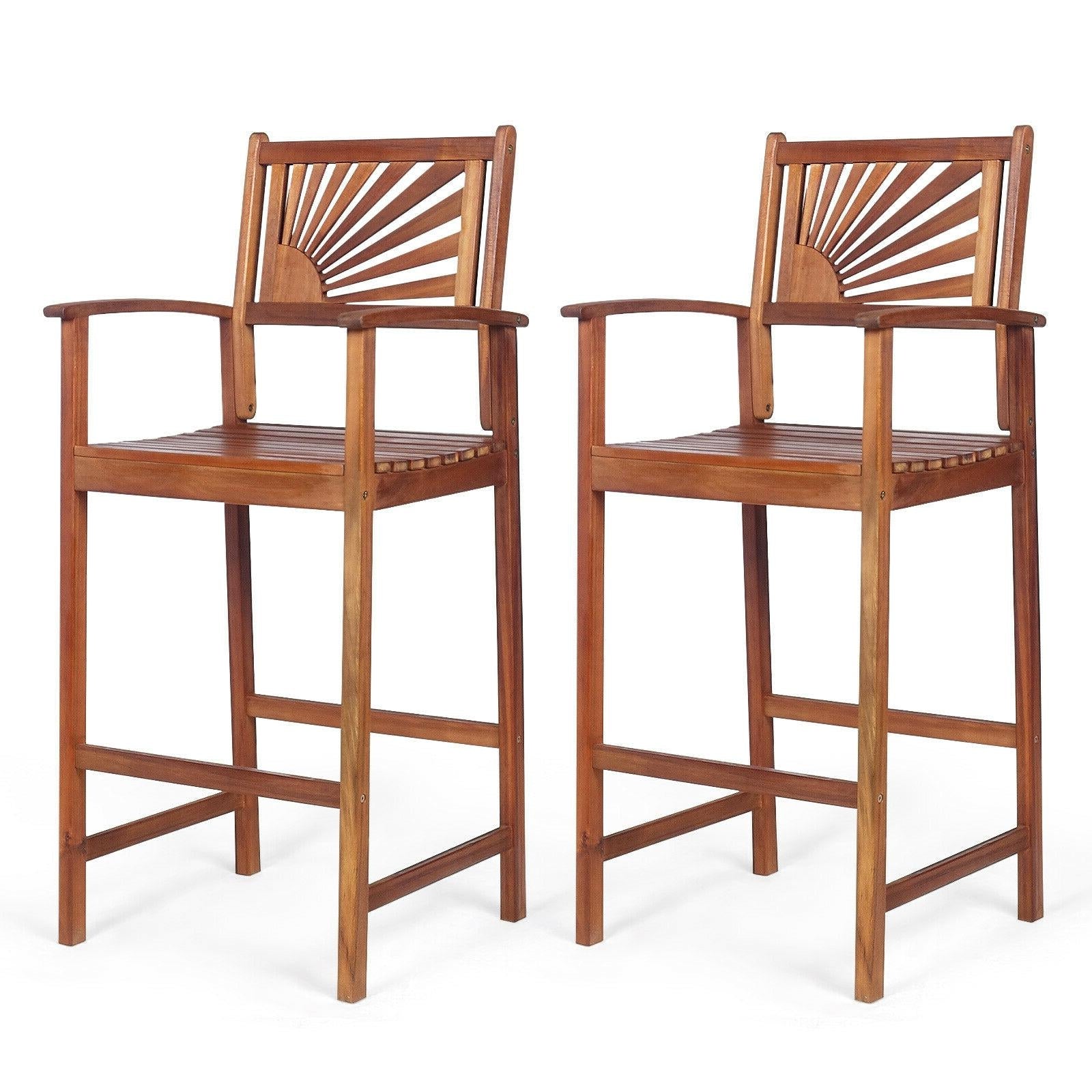 Set of 2 Outdoor Acacia Wood Sunray Bar Chairs