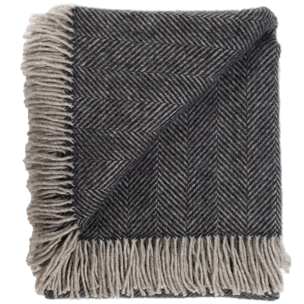 Highland Tweeds Herringbone Pure New Wool Throw - Charcoal