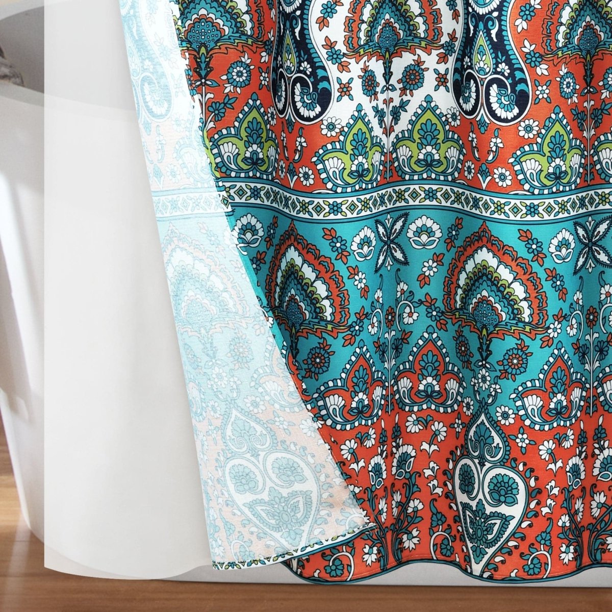 Bohemian Meadow Shower Curtain w/ Liner & Hooks - Complete Set