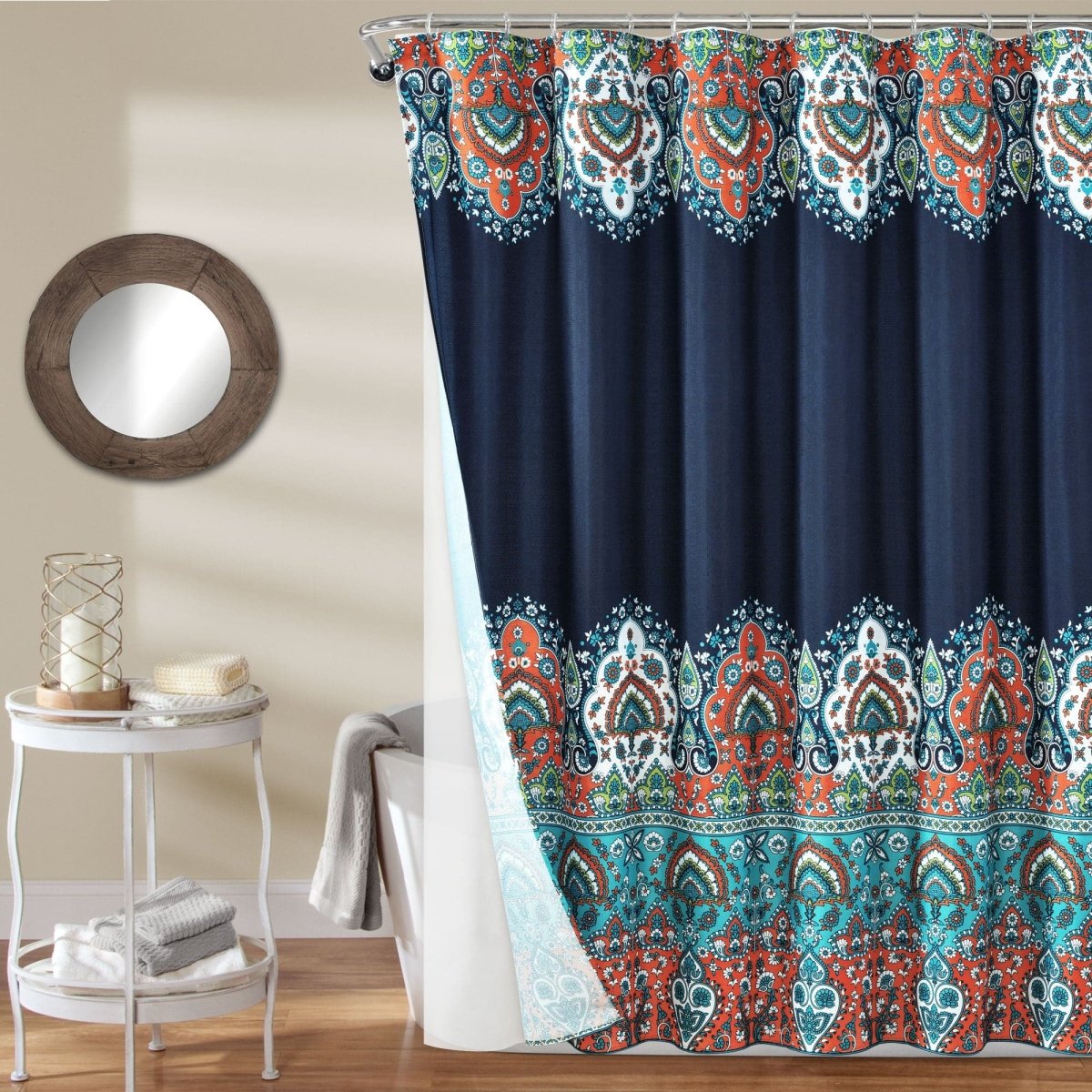 Bohemian Meadow Shower Curtain w/ Liner & Hooks - Complete Set