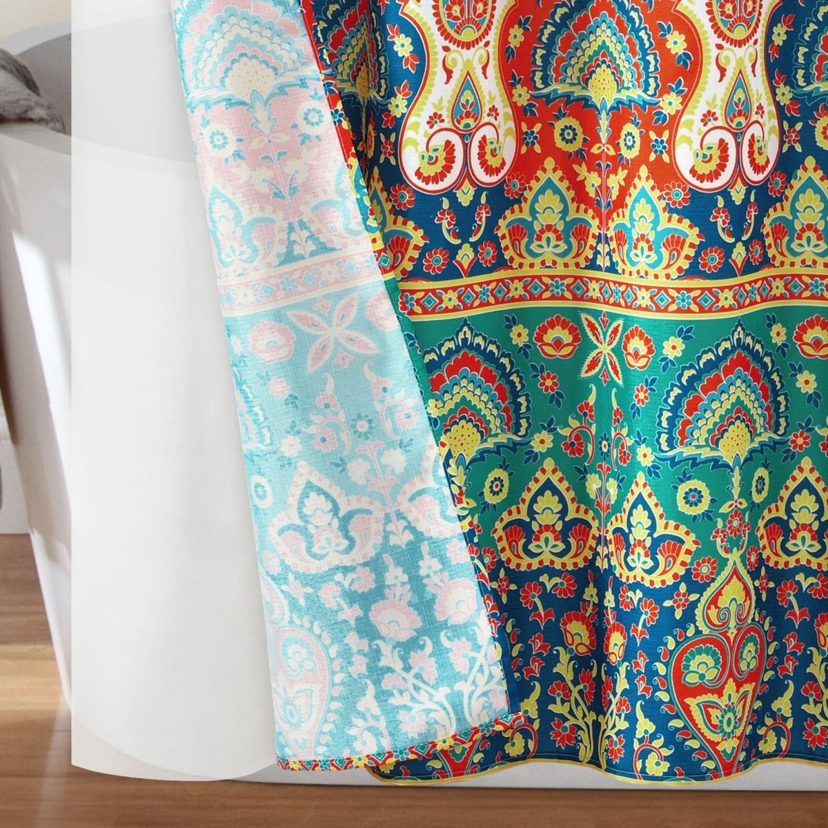 Bohemian Meadow Shower Curtain w/ Liner & Hooks - Complete Set