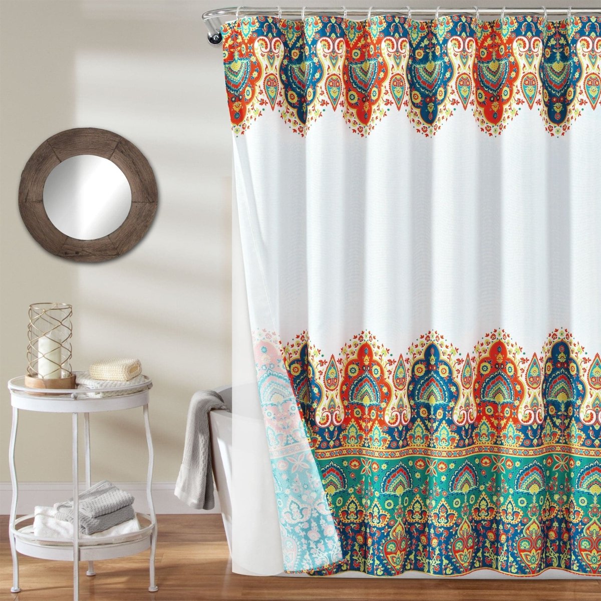 Bohemian Meadow Shower Curtain w/ Liner & Hooks - Complete Set