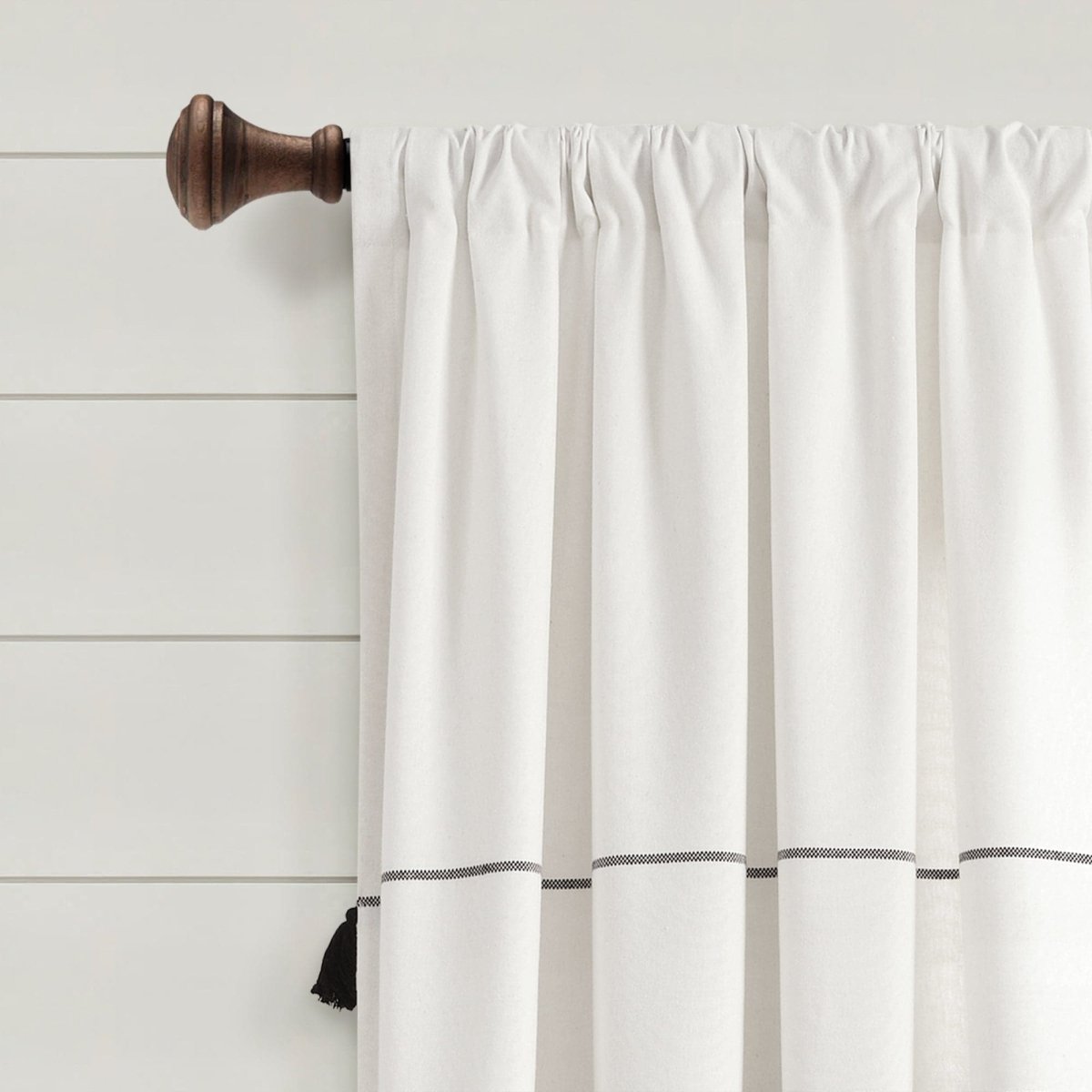 Farmhouse Boho Stripe Woven Tassel Yarn Dyed Recycled Cotton Blend Window Curtain Panel Sets