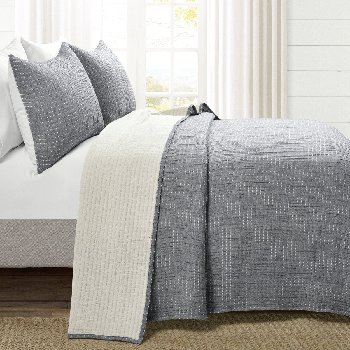Solid Kantha Pick Stitch Yarn Dyed Cotton Woven Quilt Sets - 5 Colors