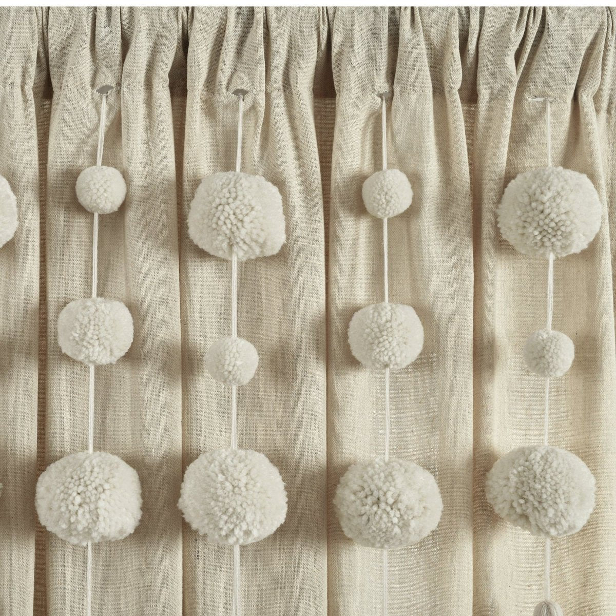 Boho Pom Pom Tassel Faux Linen Window Curtain Panels