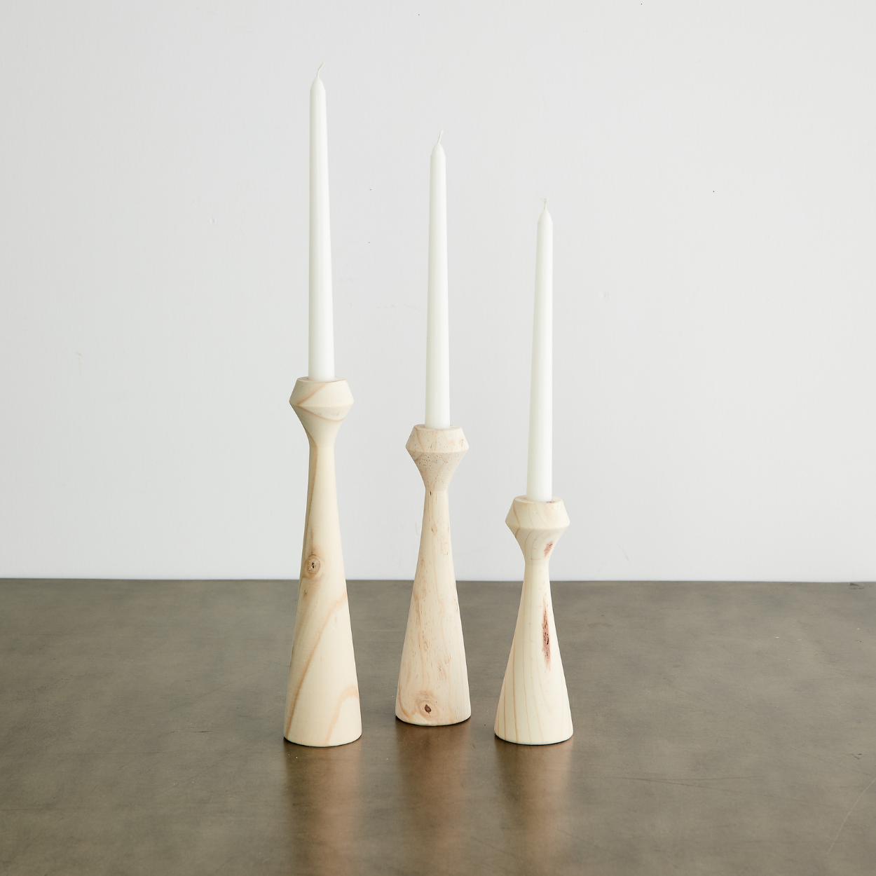Tapered Diamond Wood Candle Holders