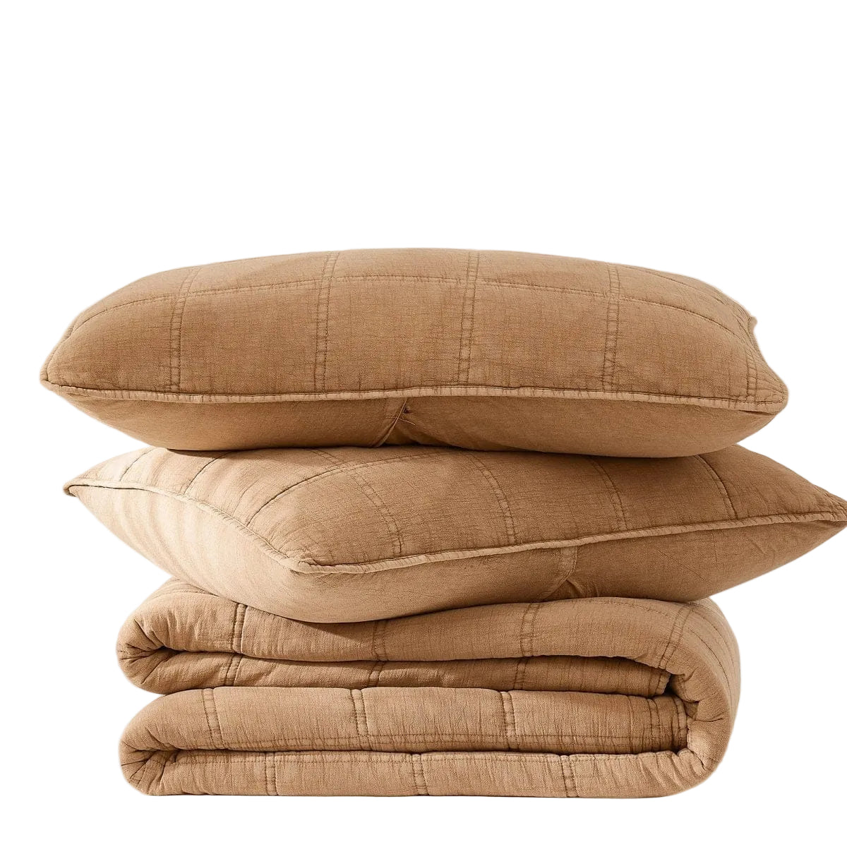 Logan Stone Washed Cotton Quilt 3 Piece Set - Sand, Faded Olive