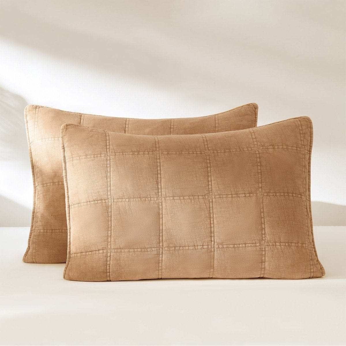 Logan Stone Washed Cotton Quilt 3 Piece Set - Sand, Faded Olive