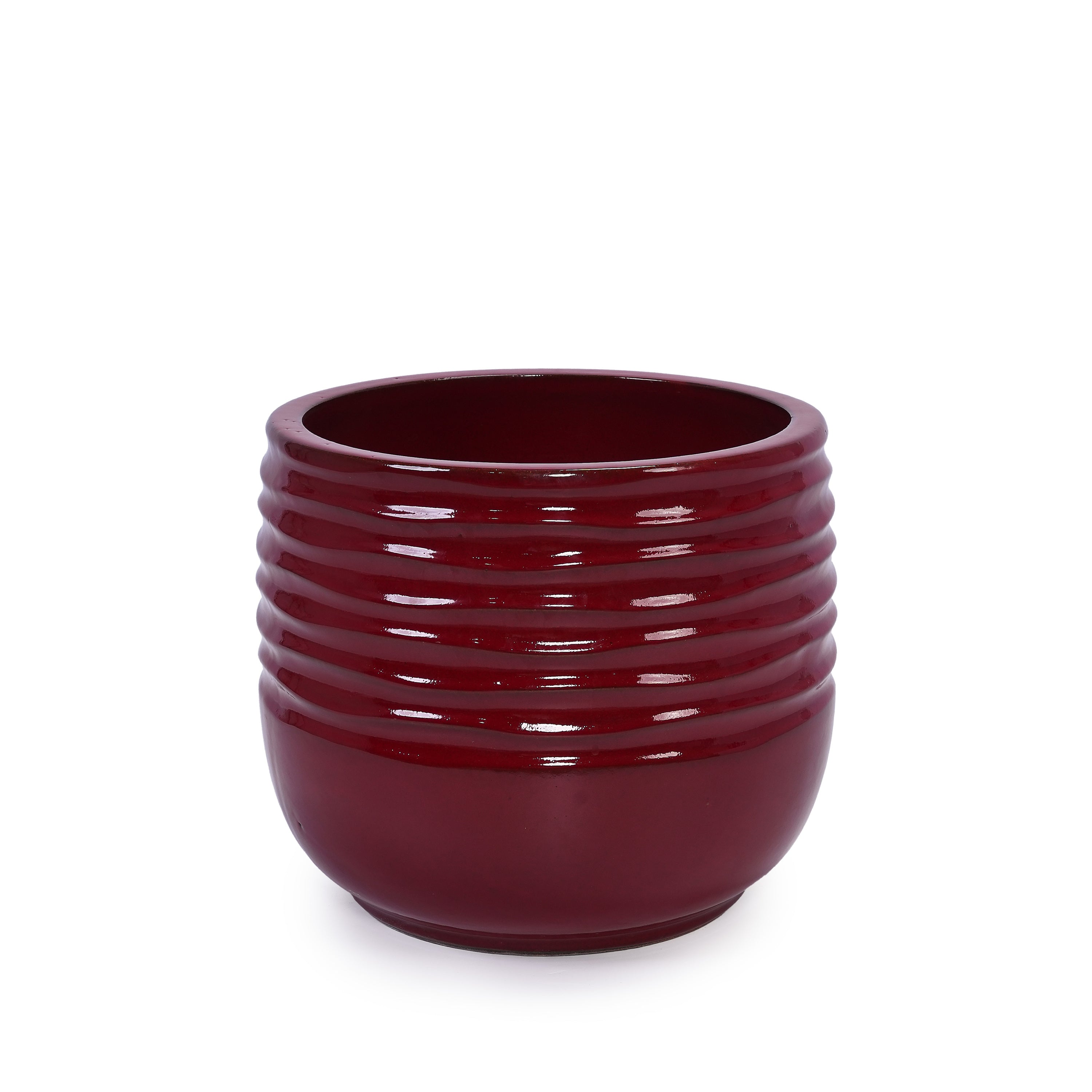 Set of 3 Ceramic Flowerpots - Bean Paste Red