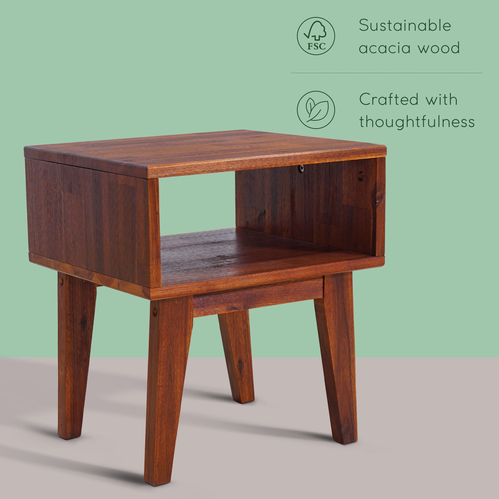Serena Solid Acacia Wood Nightstand - 6 Colors