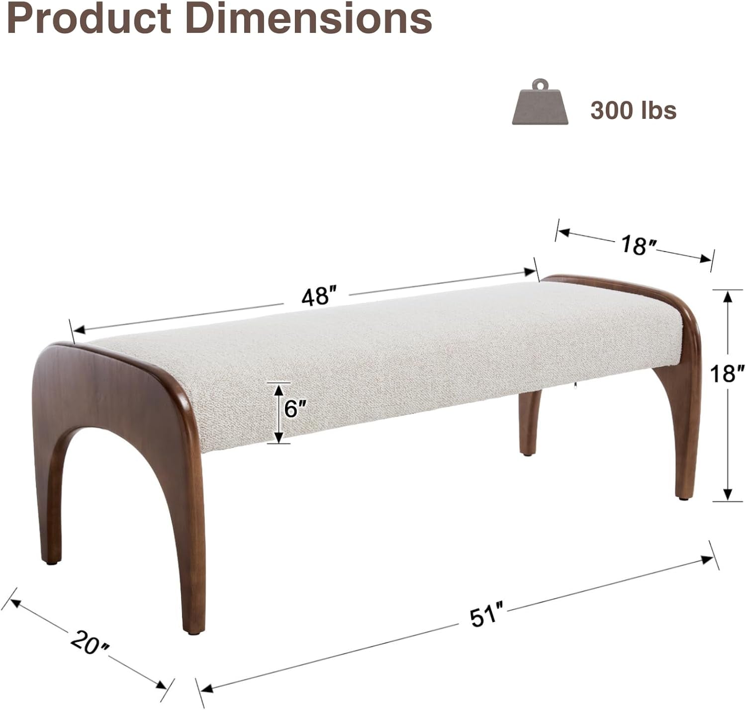 51-Inch Ottoman Bench With Beige Sherpa Upholstery