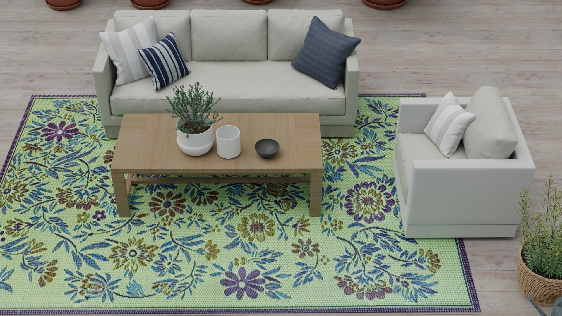 Wildflowers Green/Eggplant Reversible Outdoor Mat