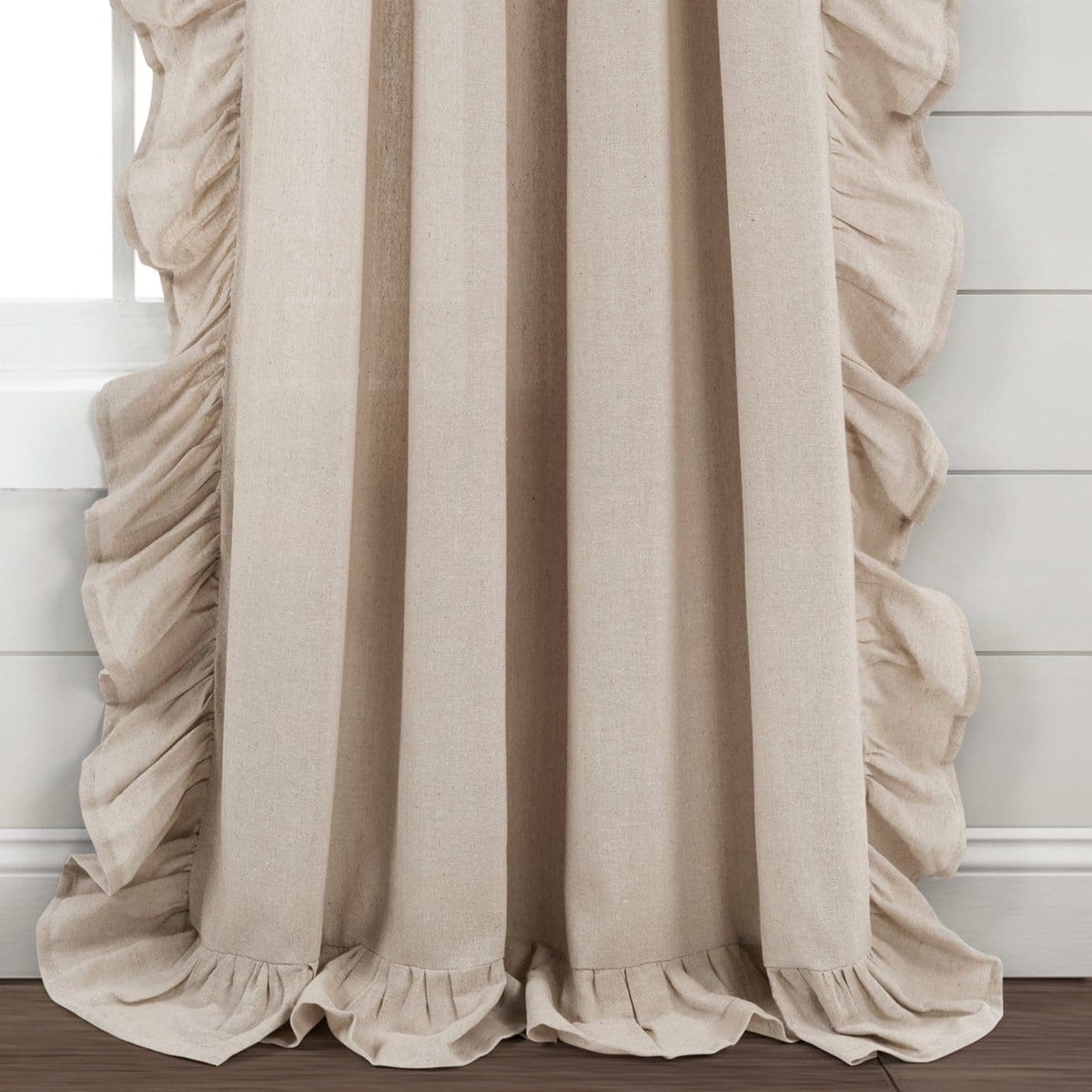 Faux Linen Ruffle Window Curtain Panels