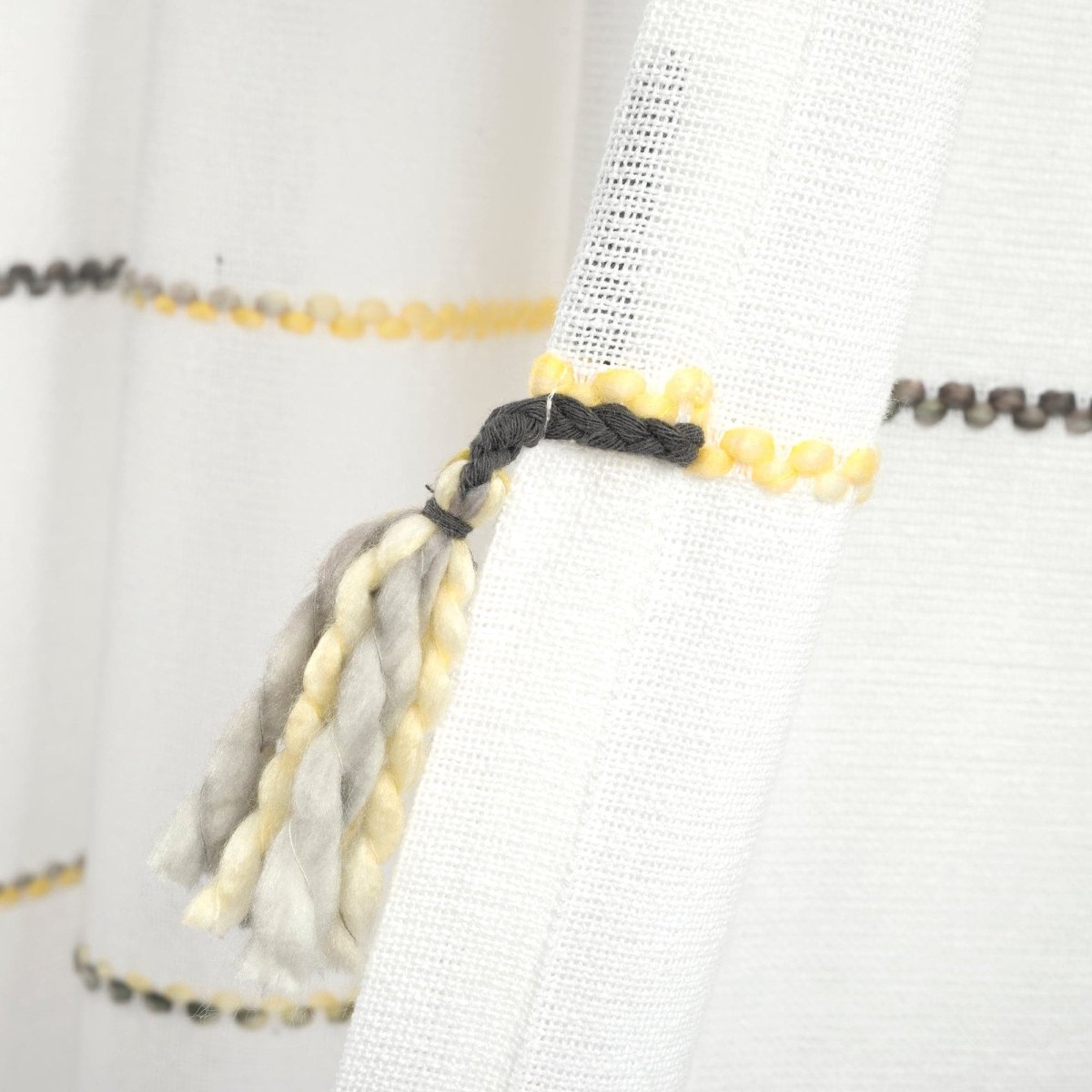 Farmhouse Boho Stripe Woven Tassel Yarn Dyed Recycled Cotton Blend Window Curtain Panel Sets