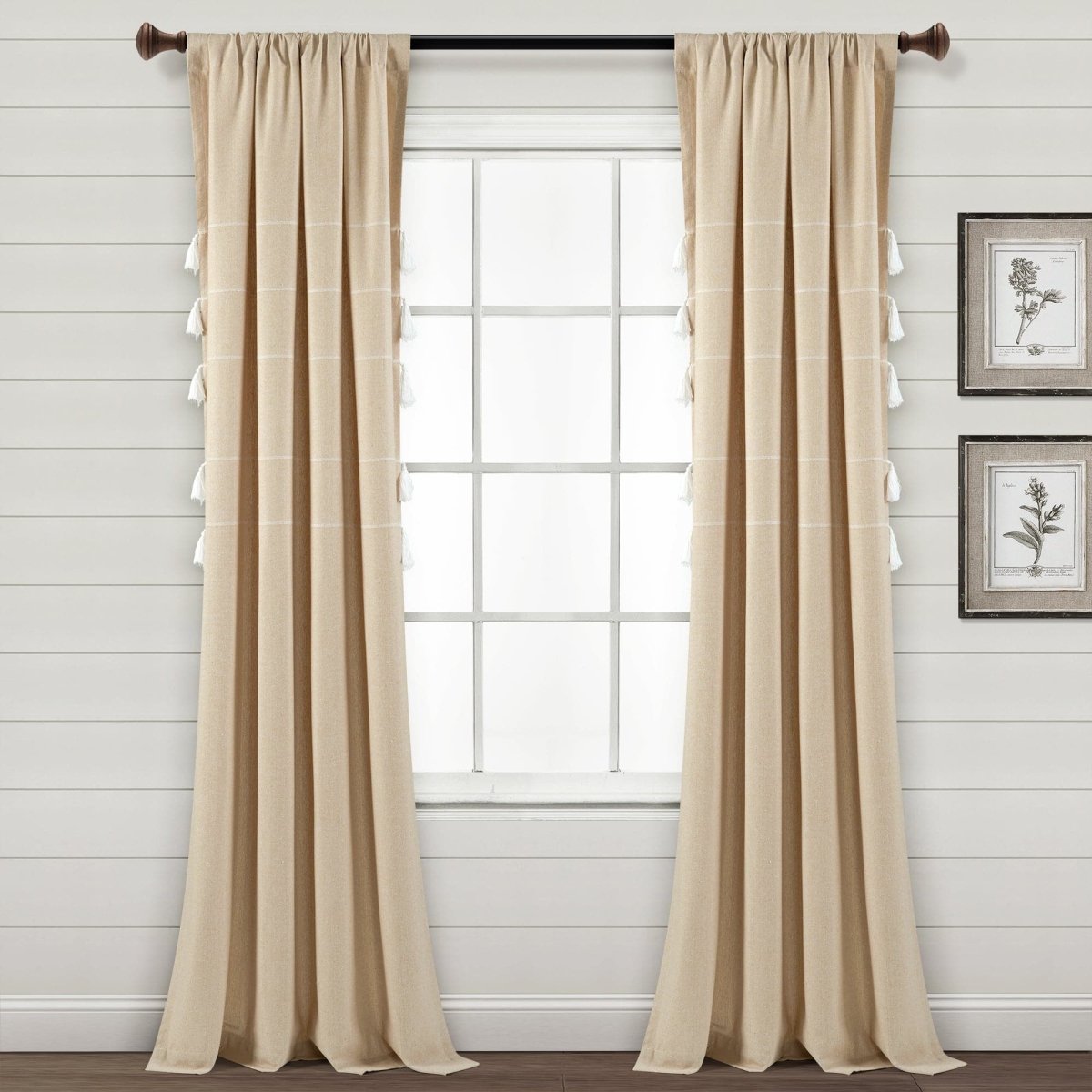 Farmhouse Boho Stripe Woven Tassel Yarn Dyed Recycled Cotton Blend Window Curtain Panel Sets