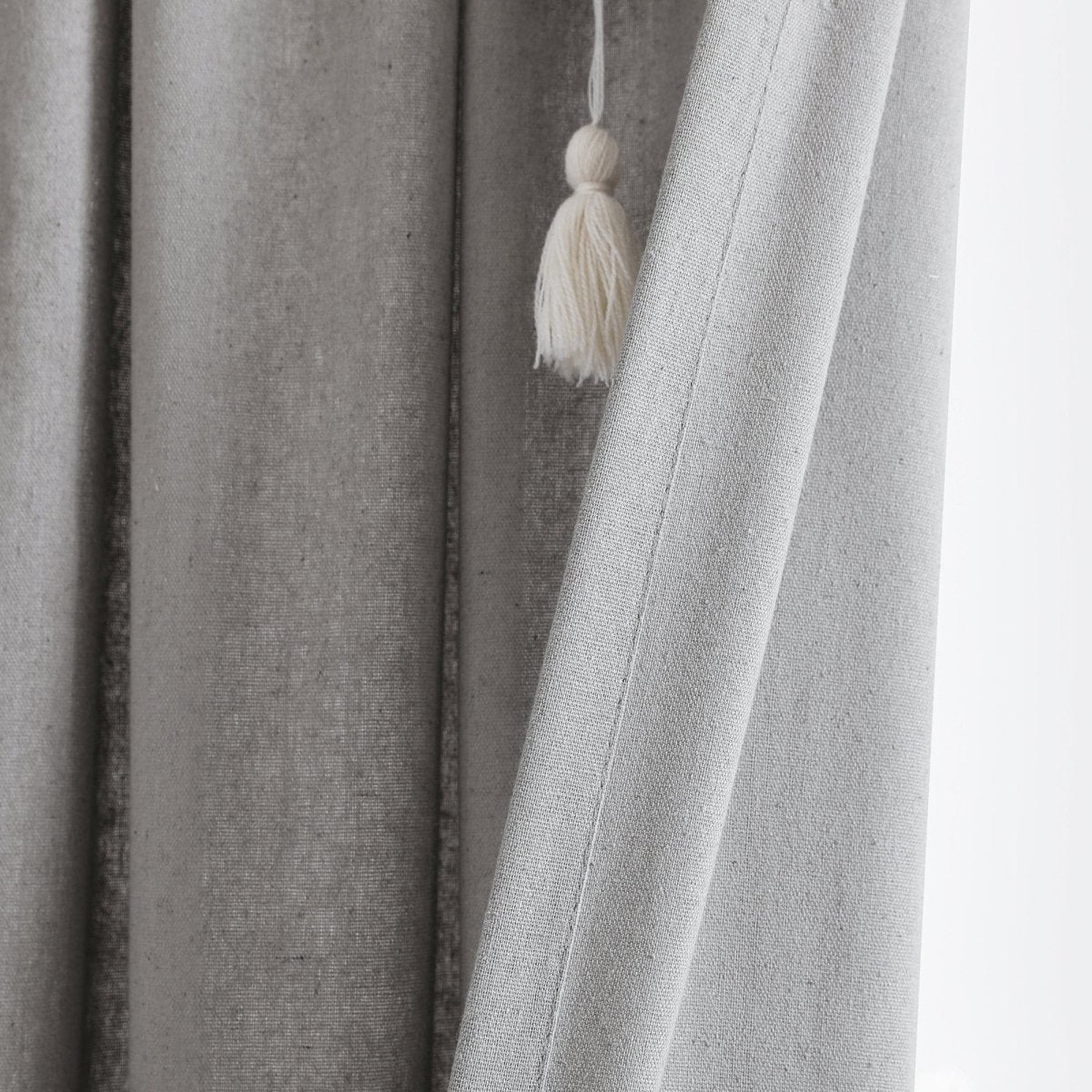 Boho Pom Pom Tassel Faux Linen Window Curtain Panels