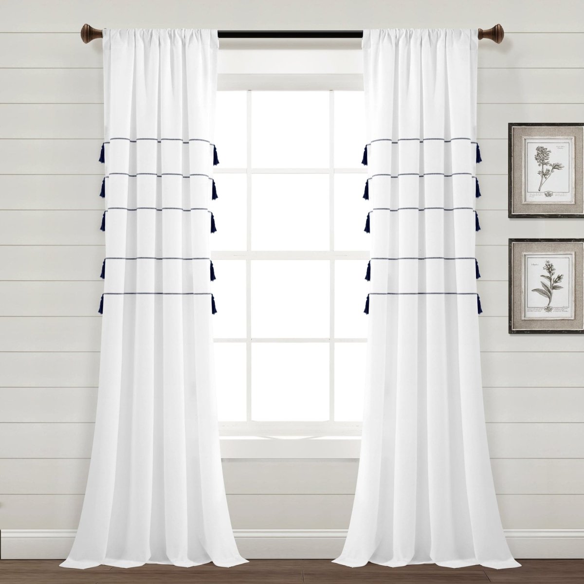 Farmhouse Boho Stripe Woven Tassel Yarn Dyed Recycled Cotton Blend Window Curtain Panel Sets