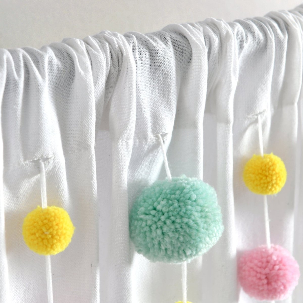 Boho Pom Pom Tassel Faux Linen Window Curtain Panels