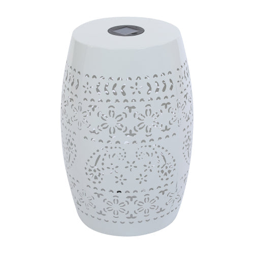 Outdoor Side Table with Built-in Solar Battery - White