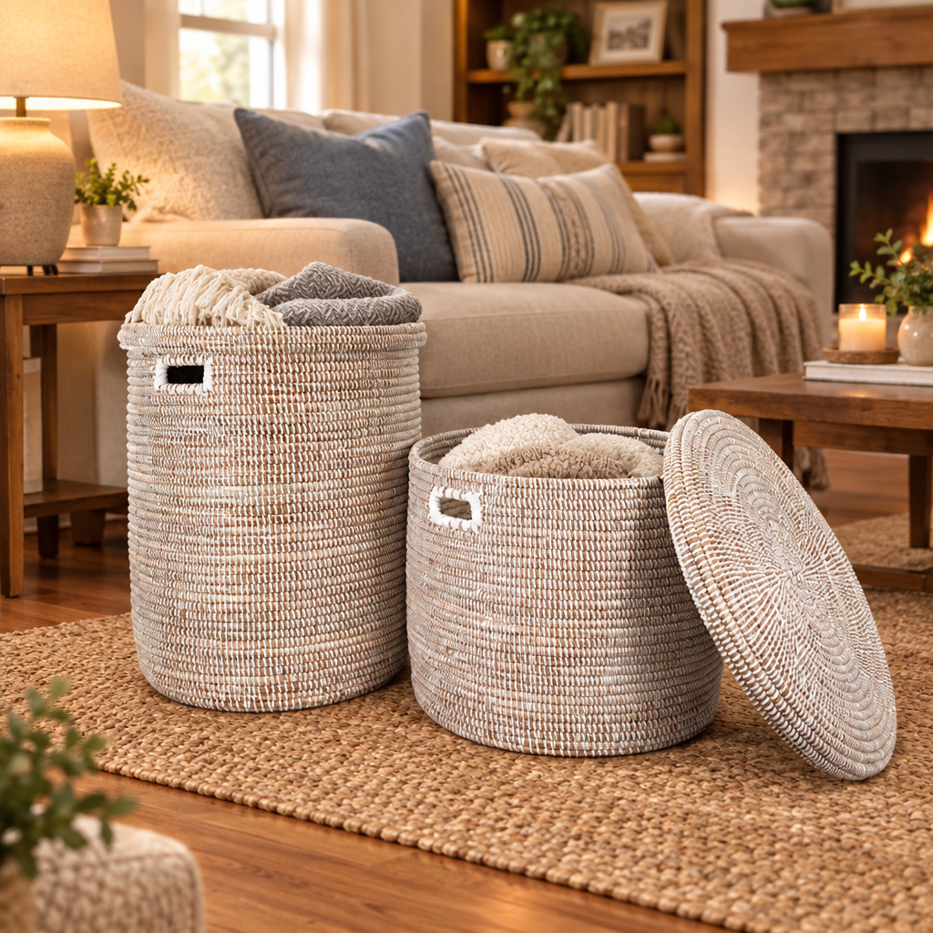 White Flat Lid Floor Basket