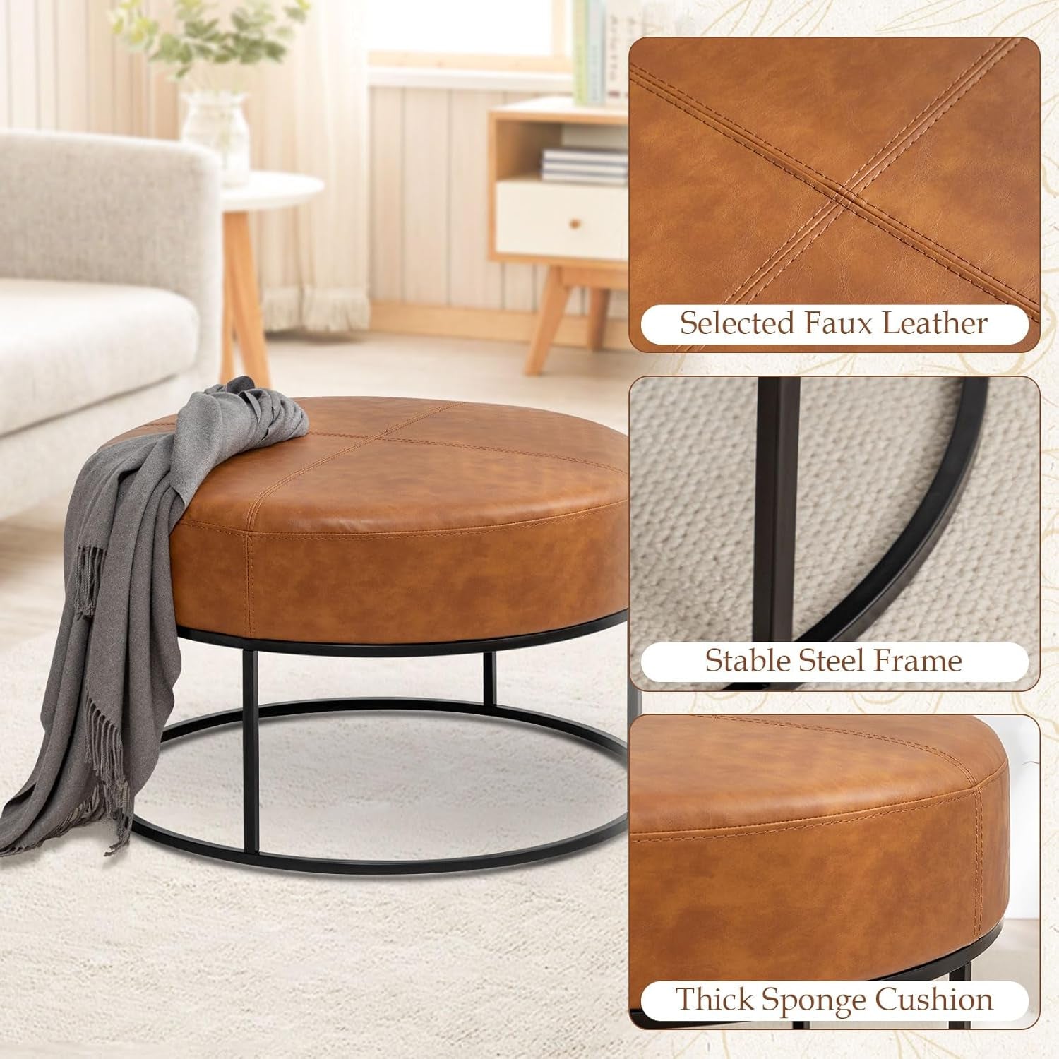 Round Leatherette Upholstered Coffee Table