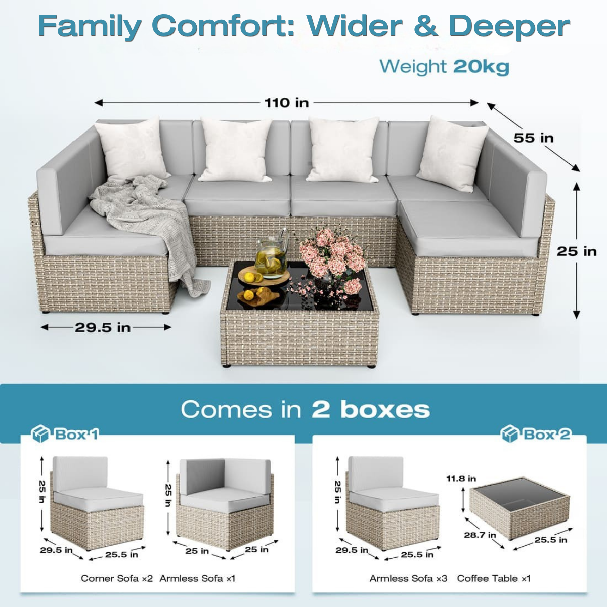 Rattan Outdoor Sectional Couch Set (7 Pieces) - 5 Colors
