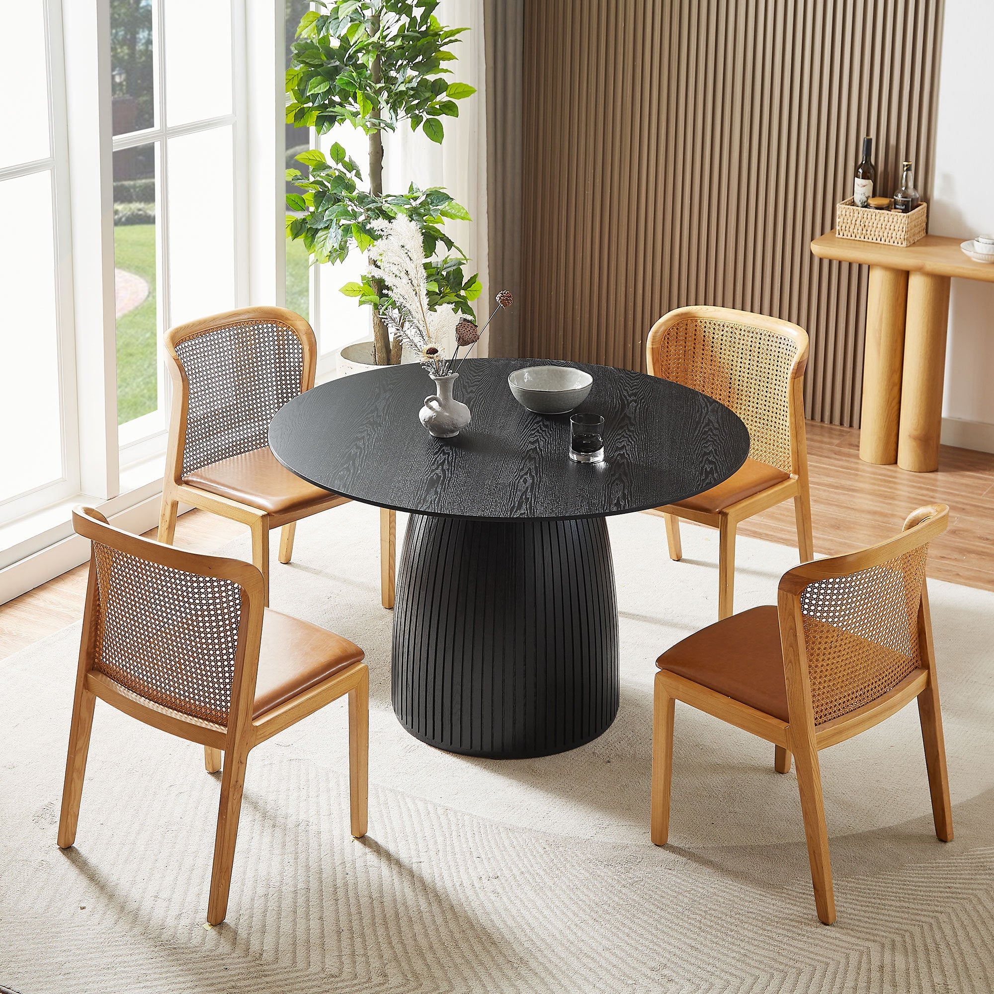 Sleek Round Dining Table in Black Finish