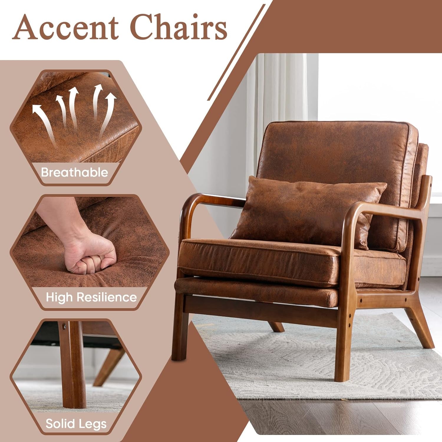 Brown Microfiber Midcentury Modern Accent Chairs - 2 pc Set