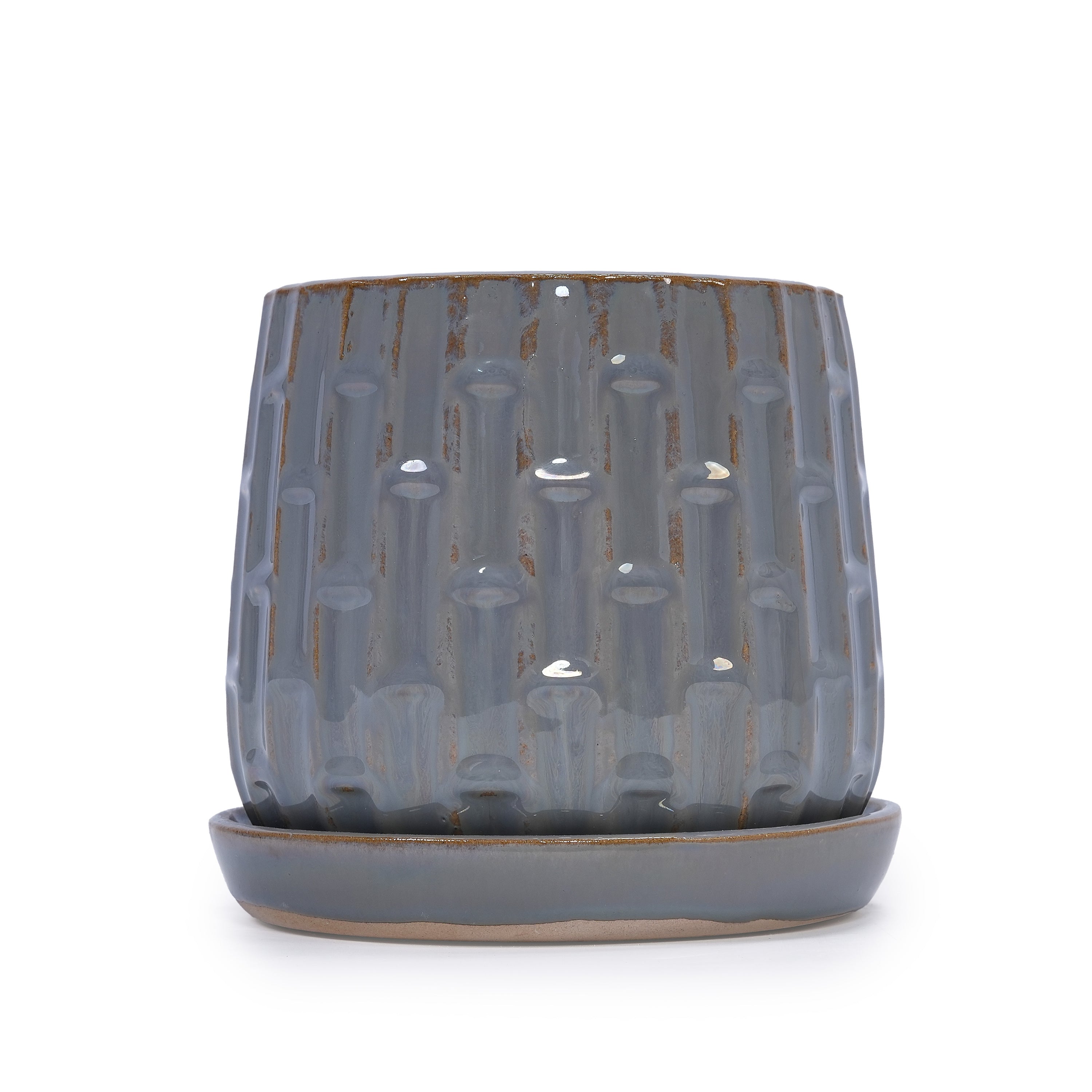 Set of 2 Ceramic Flowerpots - Gray