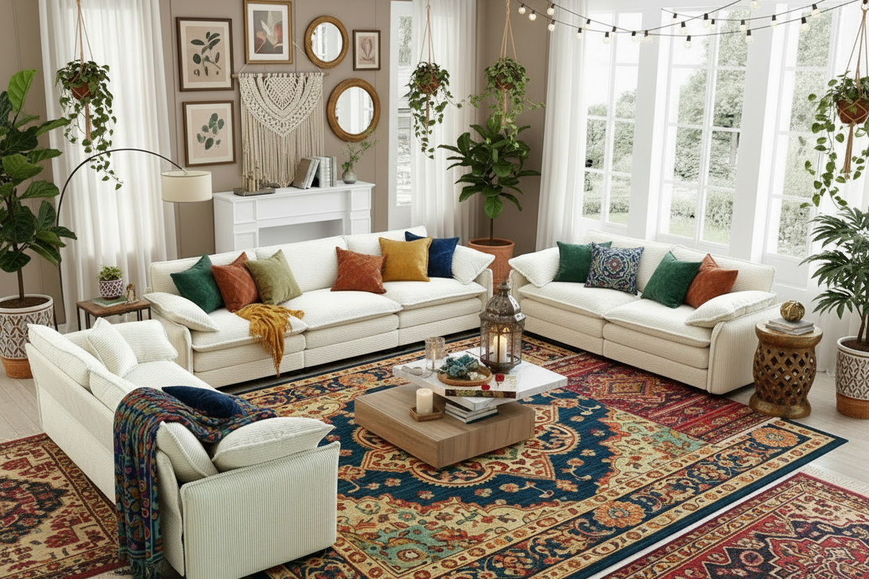 Modern 3 Piece Deep Seat Sofa Set - Beige Corduroy