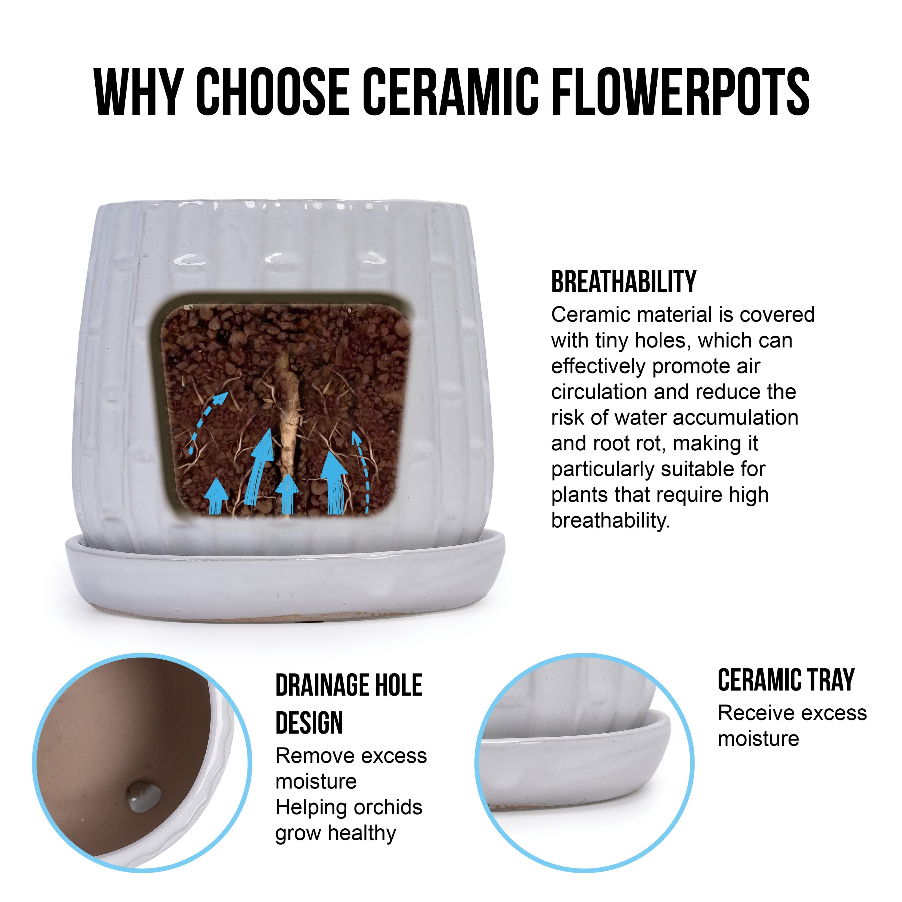 Set of 2 Patterned Ceramic Planters - White