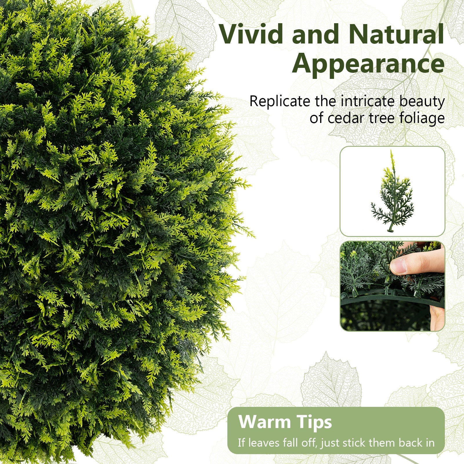 2 Piece Set of Indoor/Outdoor Decorative Faux Cedar Leaf Topiaries - 2 Sizes