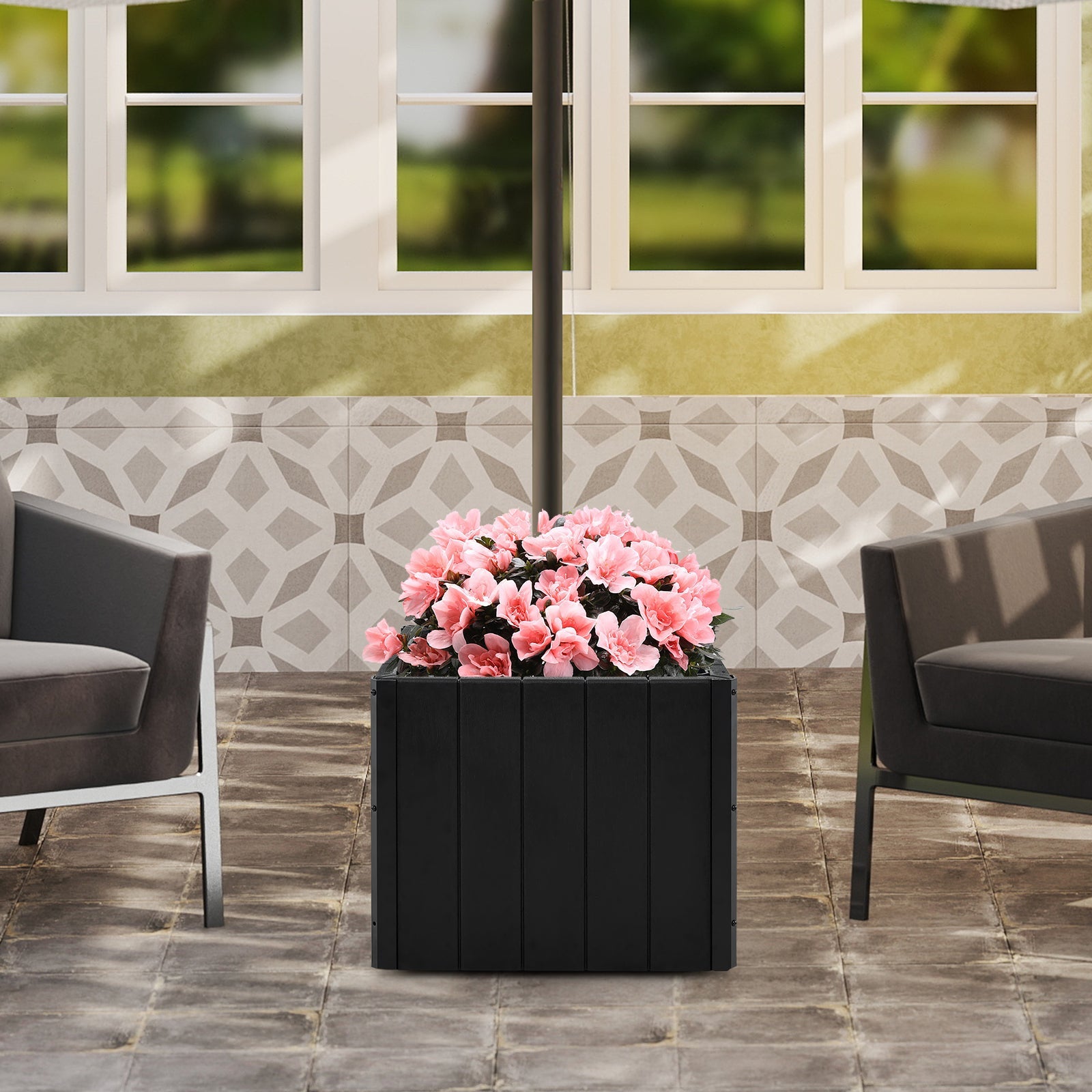 2-in-1 Outdoor Umbrella Base/Planter - Black